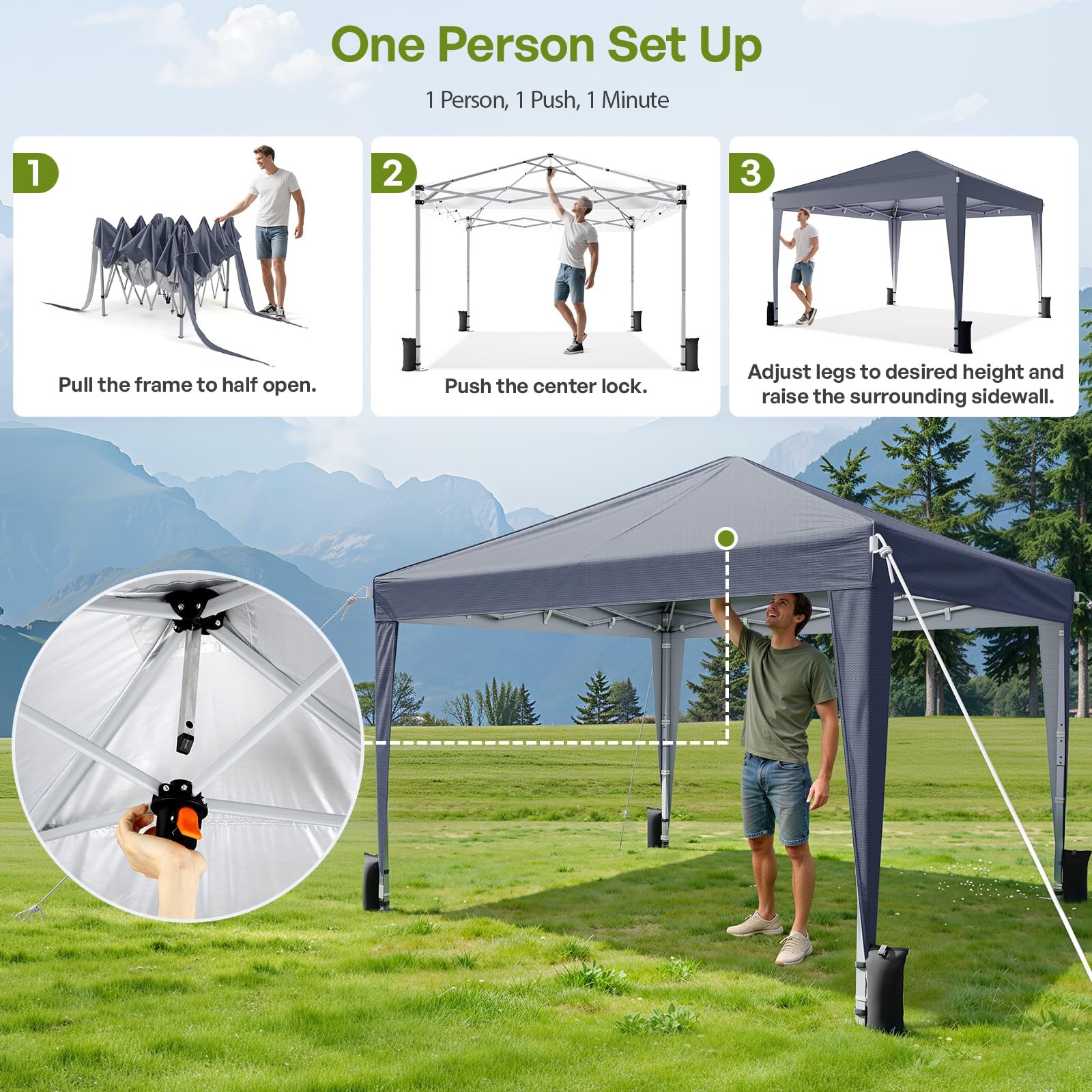 Vinabilia 10X10 Pop Up Canopy Sidewalls Instant Portable Canopy Tent Carry Bag