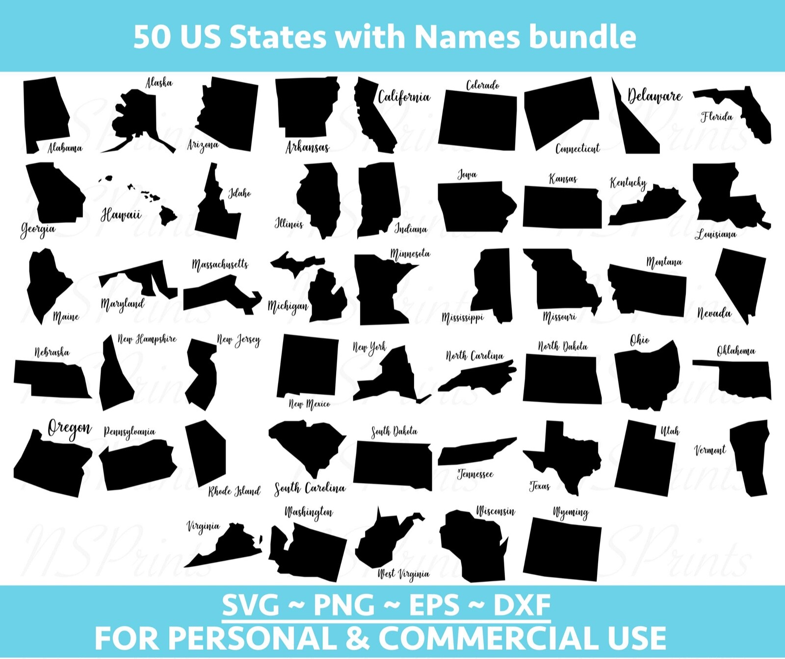50 US States map Bundle SVG, States svg, US state svg, United States Vector File