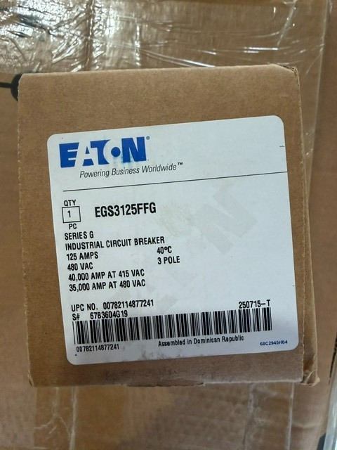 Eaton EGS3125FFG Molded Case Circuit Breaker 3 Pole 125A 600Y/347 VAC Max New