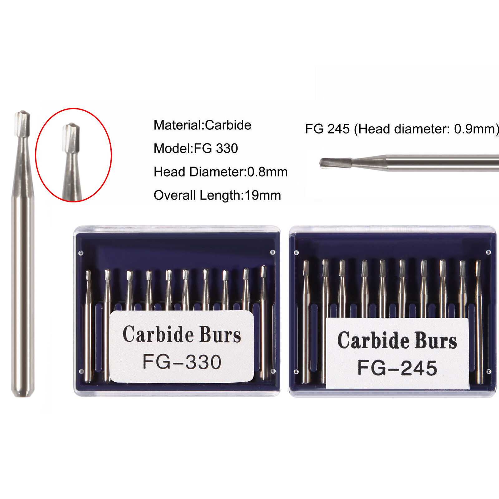 Dental Carbide Burs Tungsten Steel Bur FG #330 /FG #245 for High Speed Handpiece