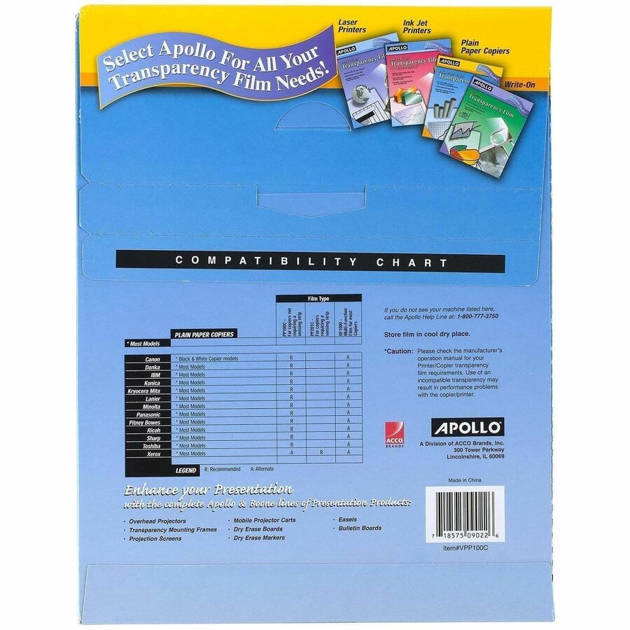 Apollo Transparency Film – Letter – 8.50″ X 11″ – 100 / Box – Clear (PP100C)
