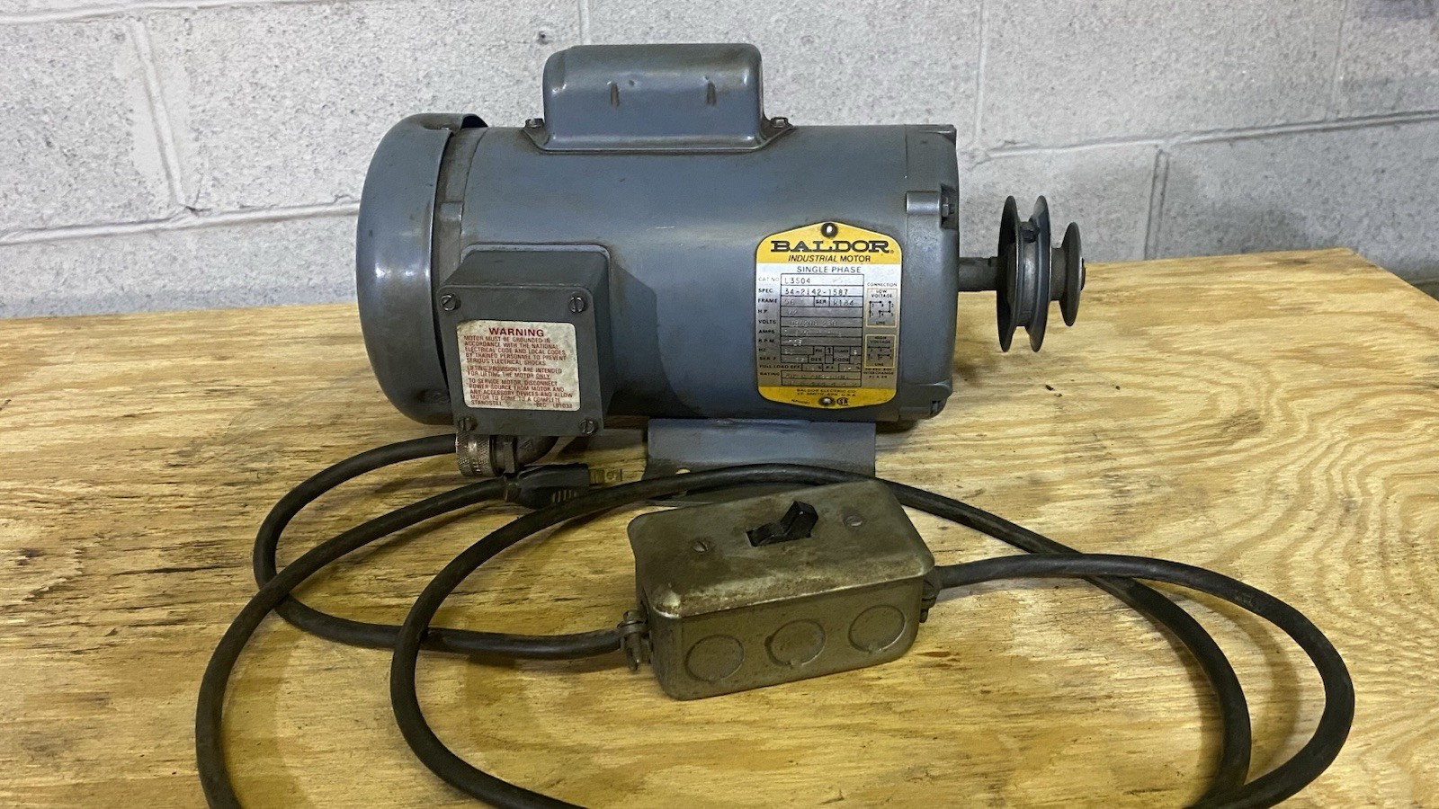 Baldor Electric L3504 1/2 HP 1725 RPM General Purpose Motor, Lathe Mill Shaper