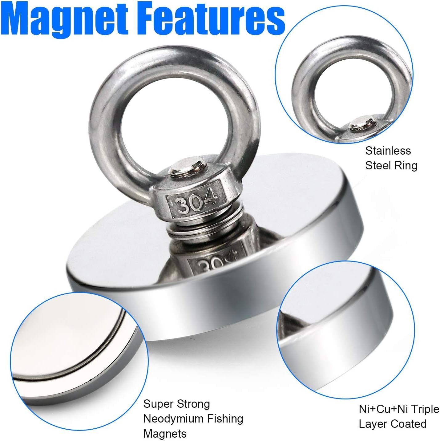 Strong Neodymium Fishing Magnets 300 lbs(136 KG) Pulling Force Rare Earth Magnet