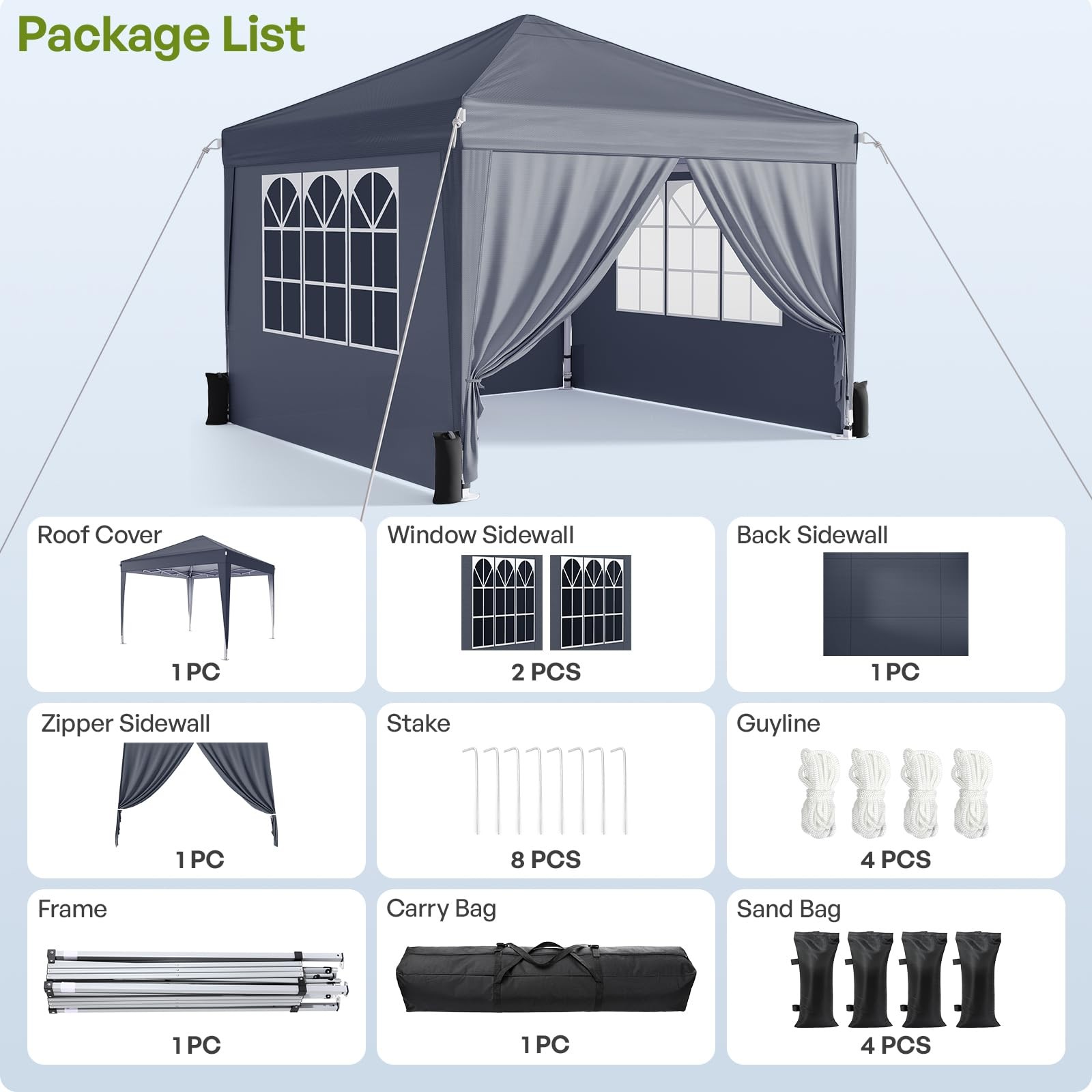 Vinabilia 10X10 Pop Up Canopy Sidewalls Instant Portable Canopy Tent Carry Bag