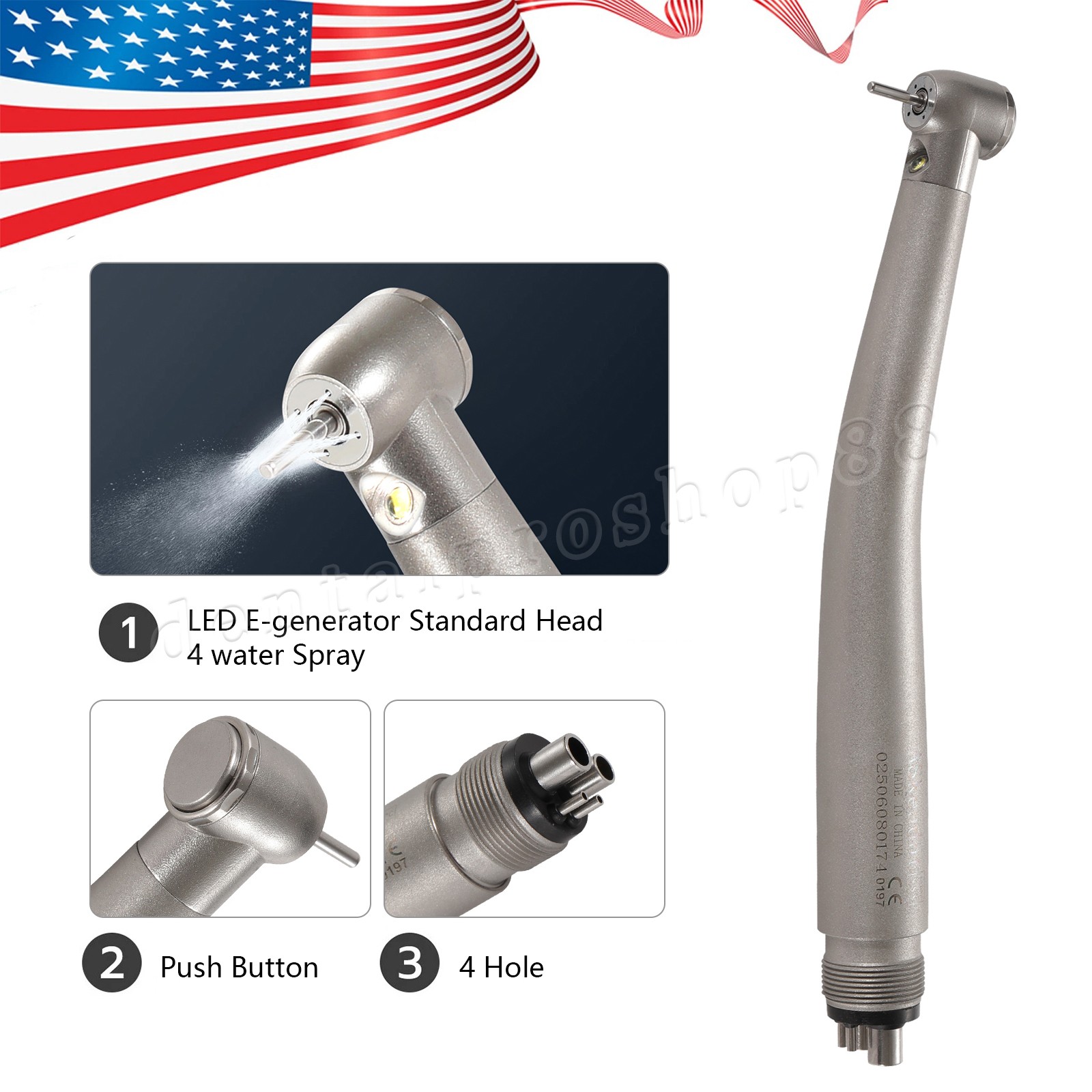 Standard Dental Fiber Optic LED E-generator high speed handpiece Turbine 4 Holes