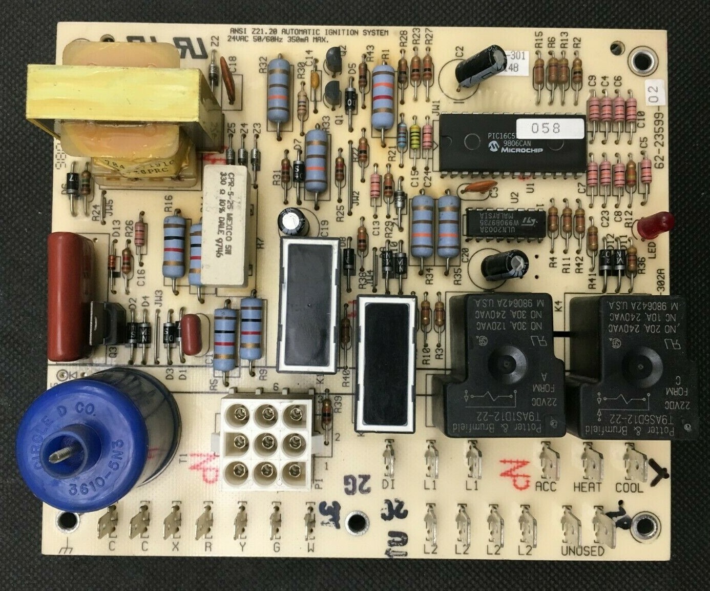 Rheem Ruud Weather King 62-23599-02 Control Circuit Board 1068-301 used D138*