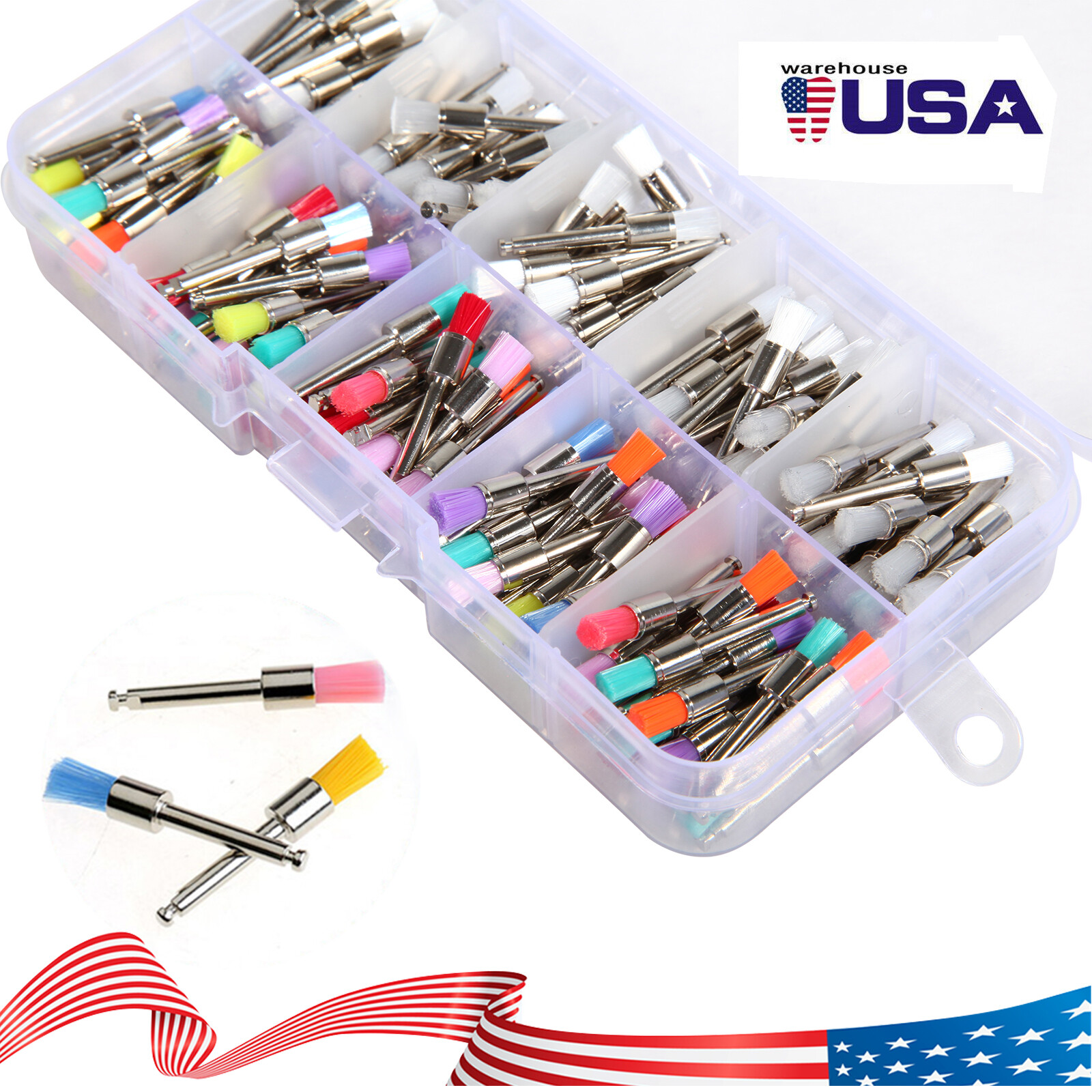 200 pcs Dental Teeth Prophy Brushes Polishing Tapered Latch Type Mixed 2.35mm po