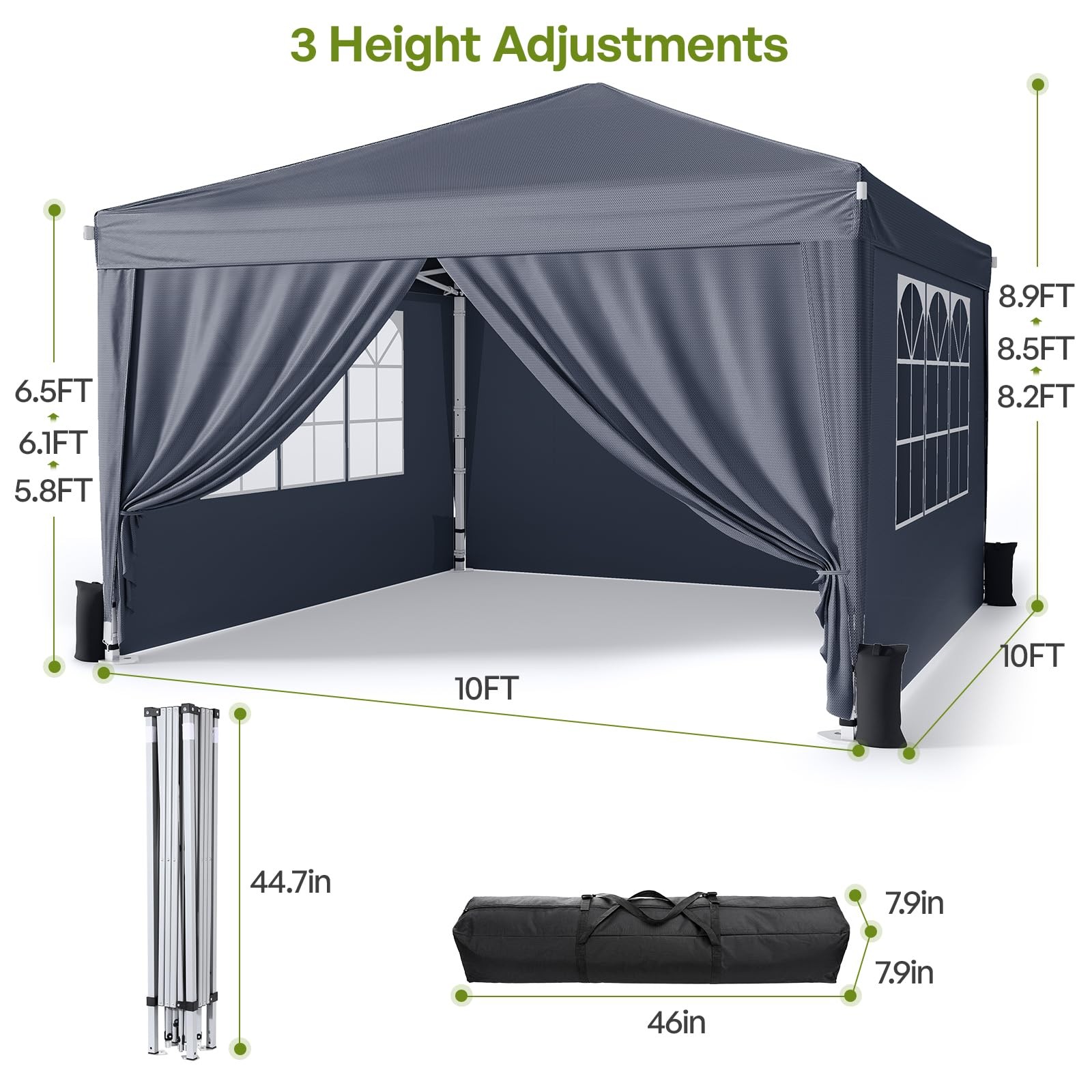 Vinabilia 10X10 Pop Up Canopy Sidewalls Instant Portable Canopy Tent Carry Bag