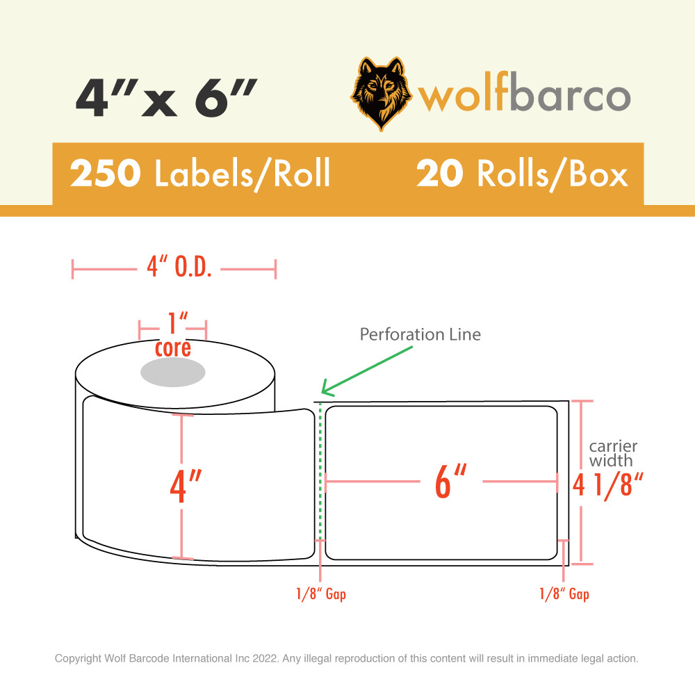 4″x6″ Direct Thermal Shipping Labels 250/Roll For Zebra Eltron LP2844 ZP450 UPS