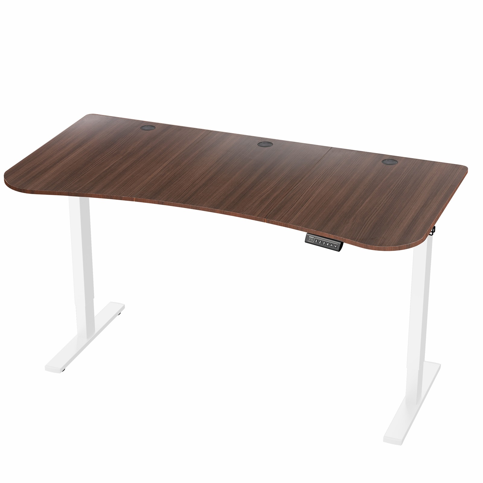 VIVO Electric 63” x 32” Stand Up Desk, Dark Walnut Table Top, White Frame