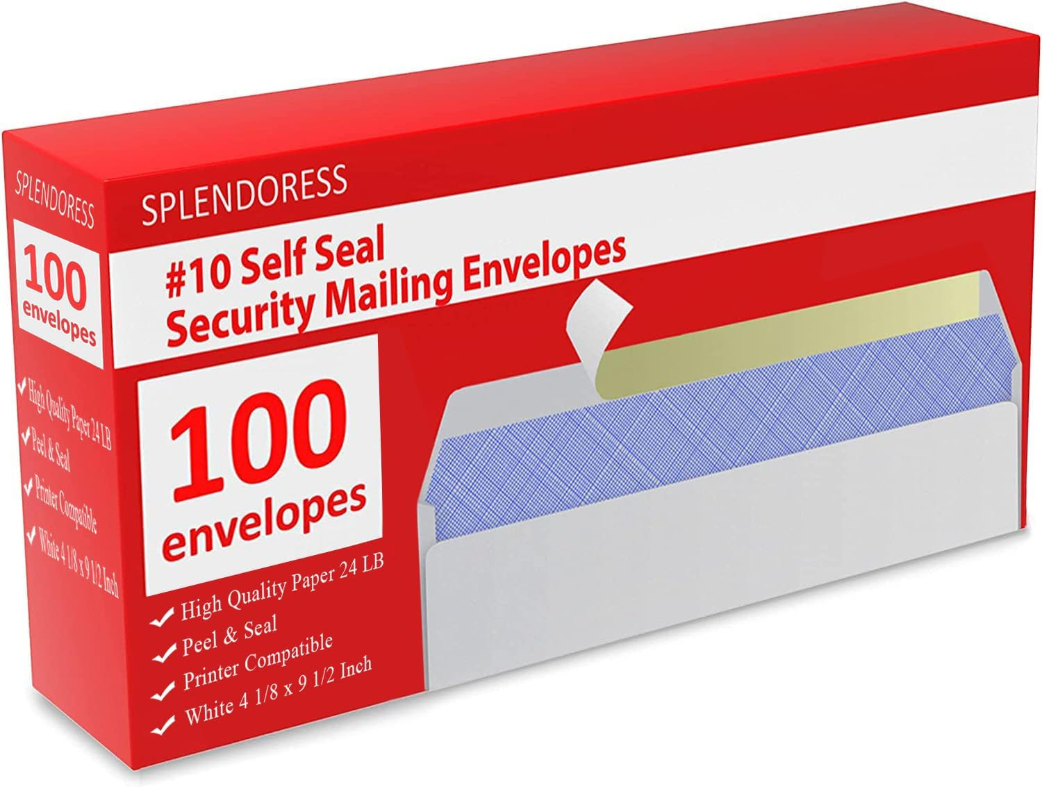 Self-Seal #10 Envelopes – 100 Pack, Windowless Business Mailing, 24 LB