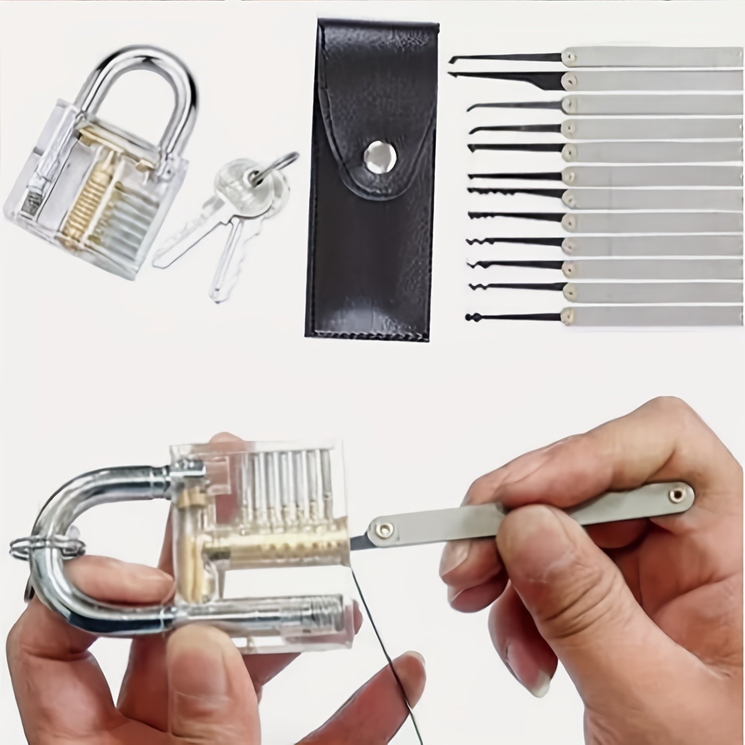 1 Set Transparent Acrylic Practice Padlock Model for Lock Mechanism Training Kit