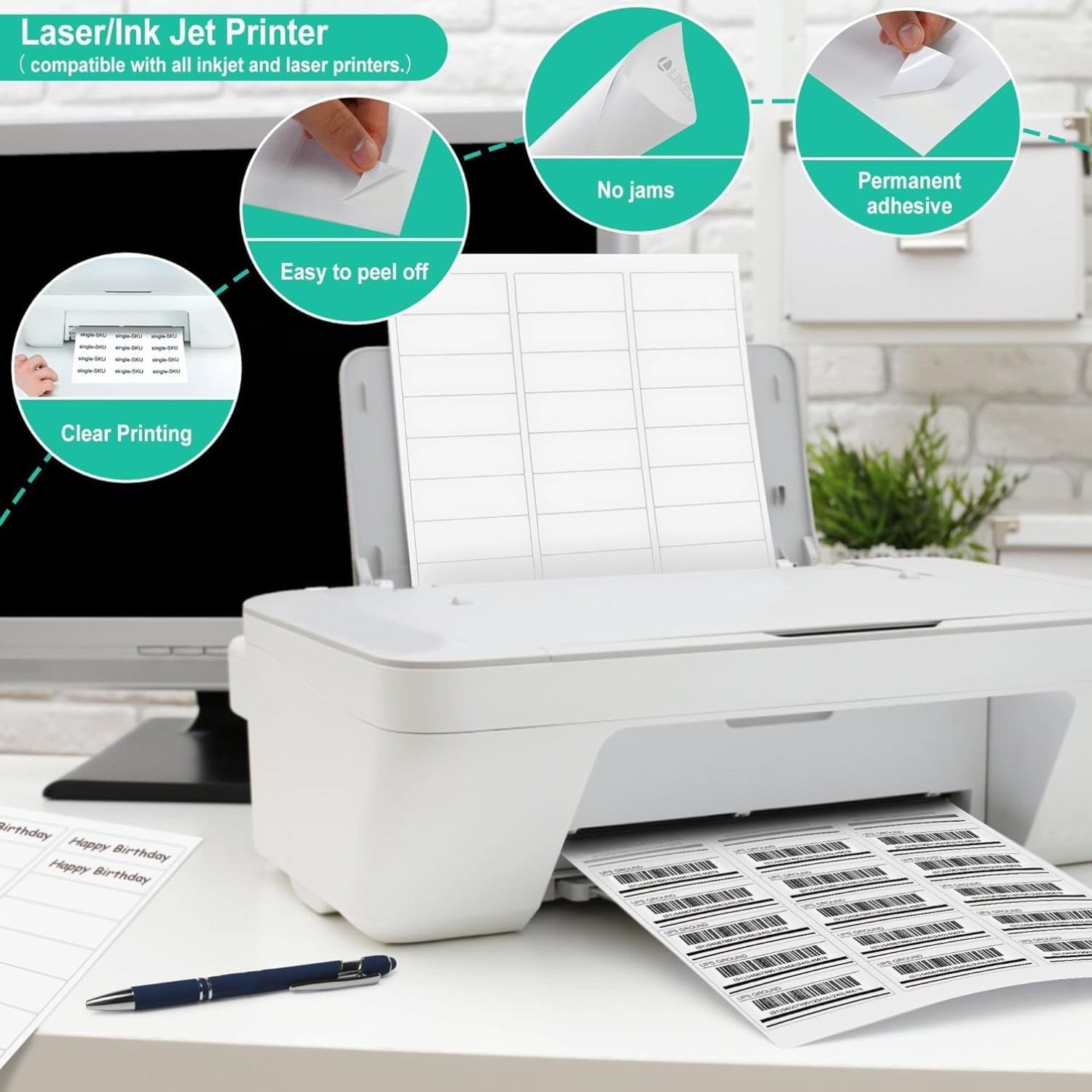 Printable Address Labels, 1″ x 2-5/8″, 30 per Sheet,Mailing Labels for Envelopes
