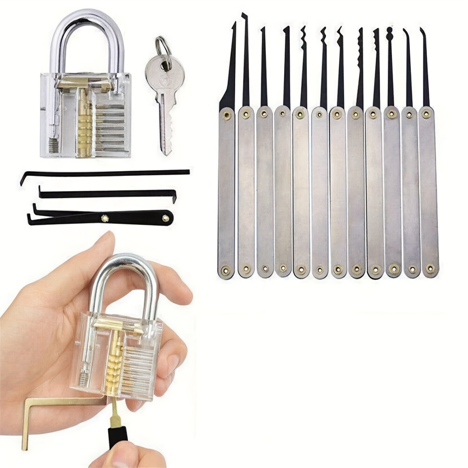 1 Set Transparent Acrylic Practice Padlock Model for Lock Mechanism Training Kit