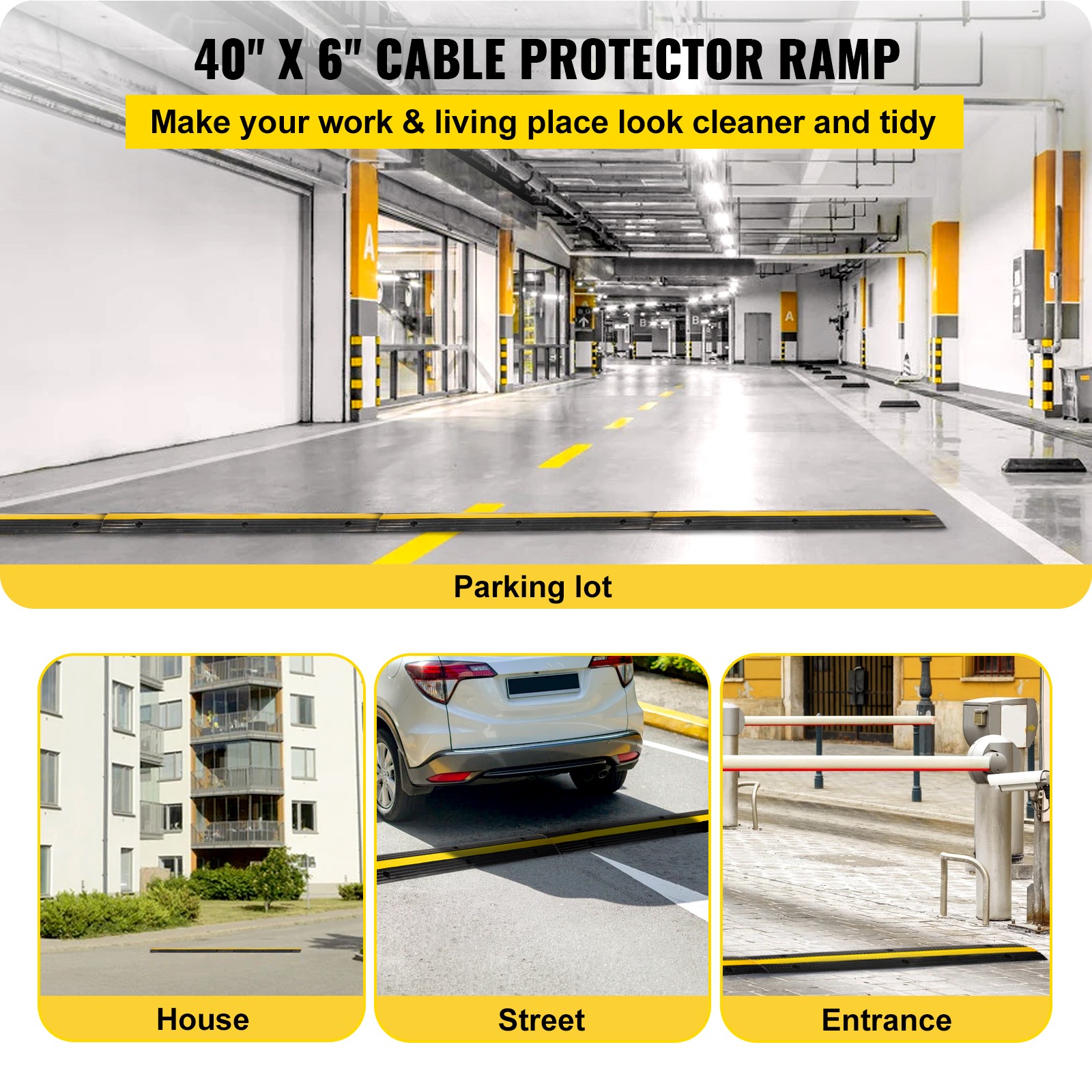 VEVOR 4PCS 1 Channel Speed Bumps Wire Hose 22000lbs Cable Protector Ramp