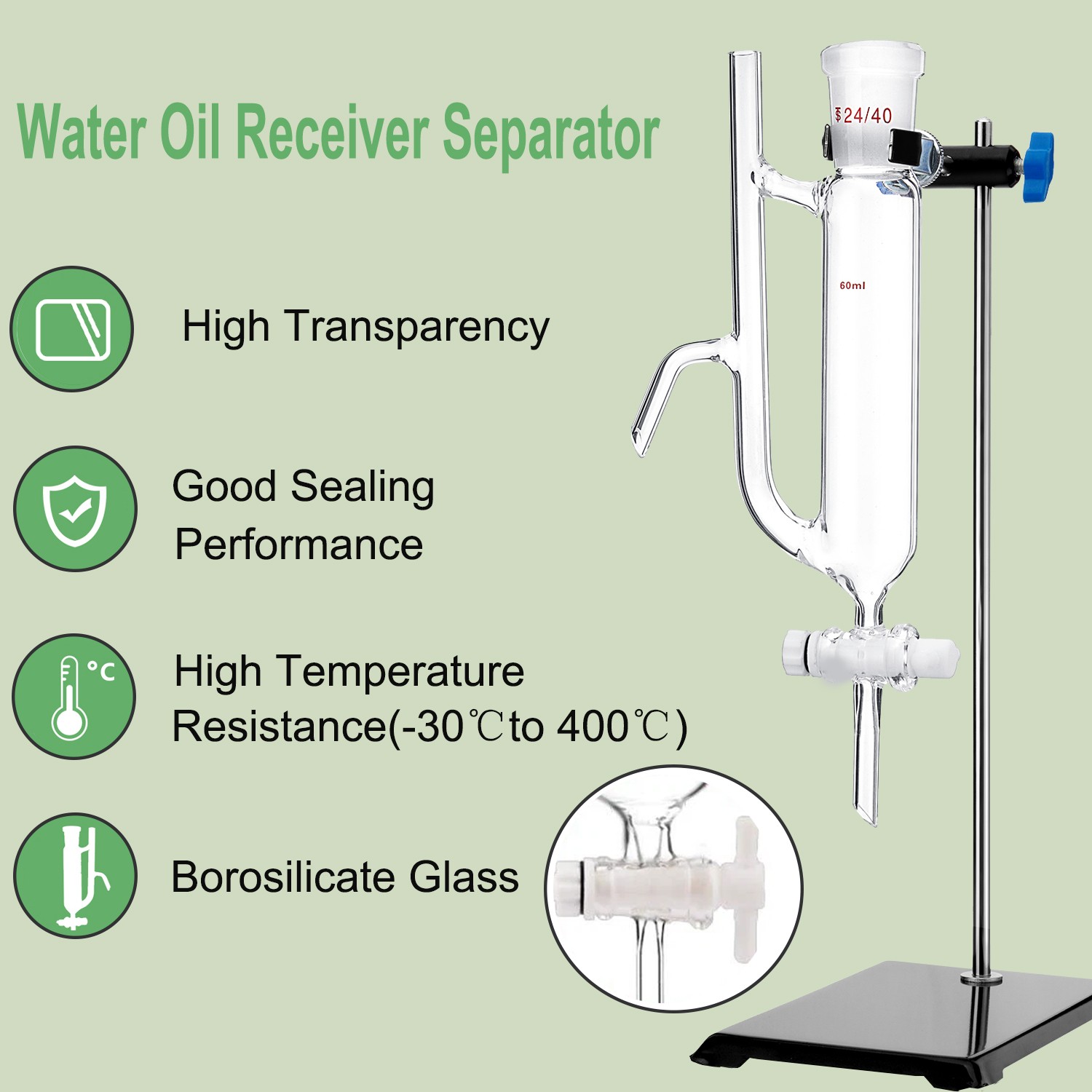60ml 24/40 Oil Water Receiver-Separator Essential oil distillation kit Part