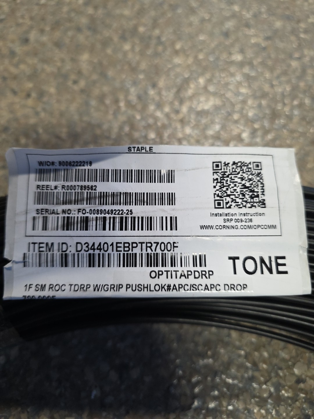 700ft Corning OPTITAPDRP 1F SM ROC TDRP W/GRIP PUSHLOK#APC/SCAPC FiberOpticCable
