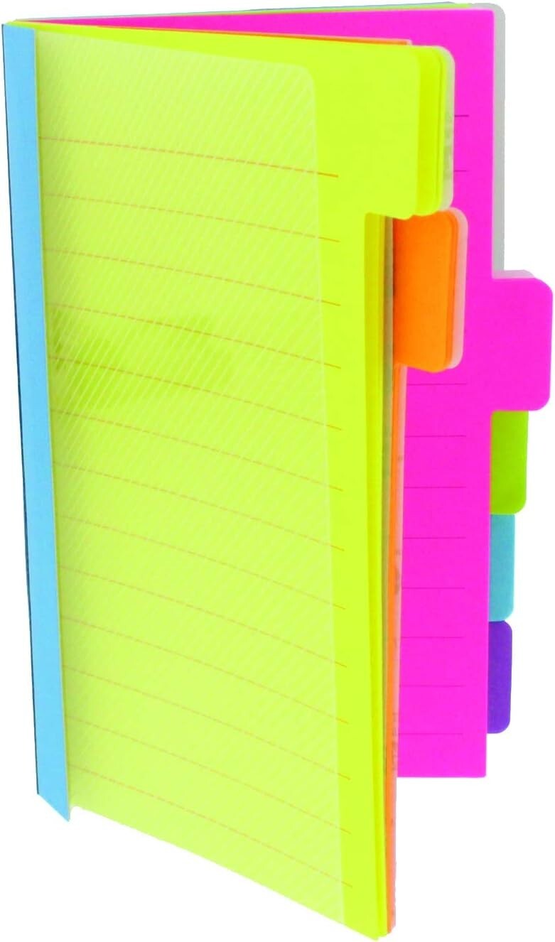 Assorted Neon Color Tabbed Notebooks: 4×6” Lined Self-Stick Notes, 6 Count