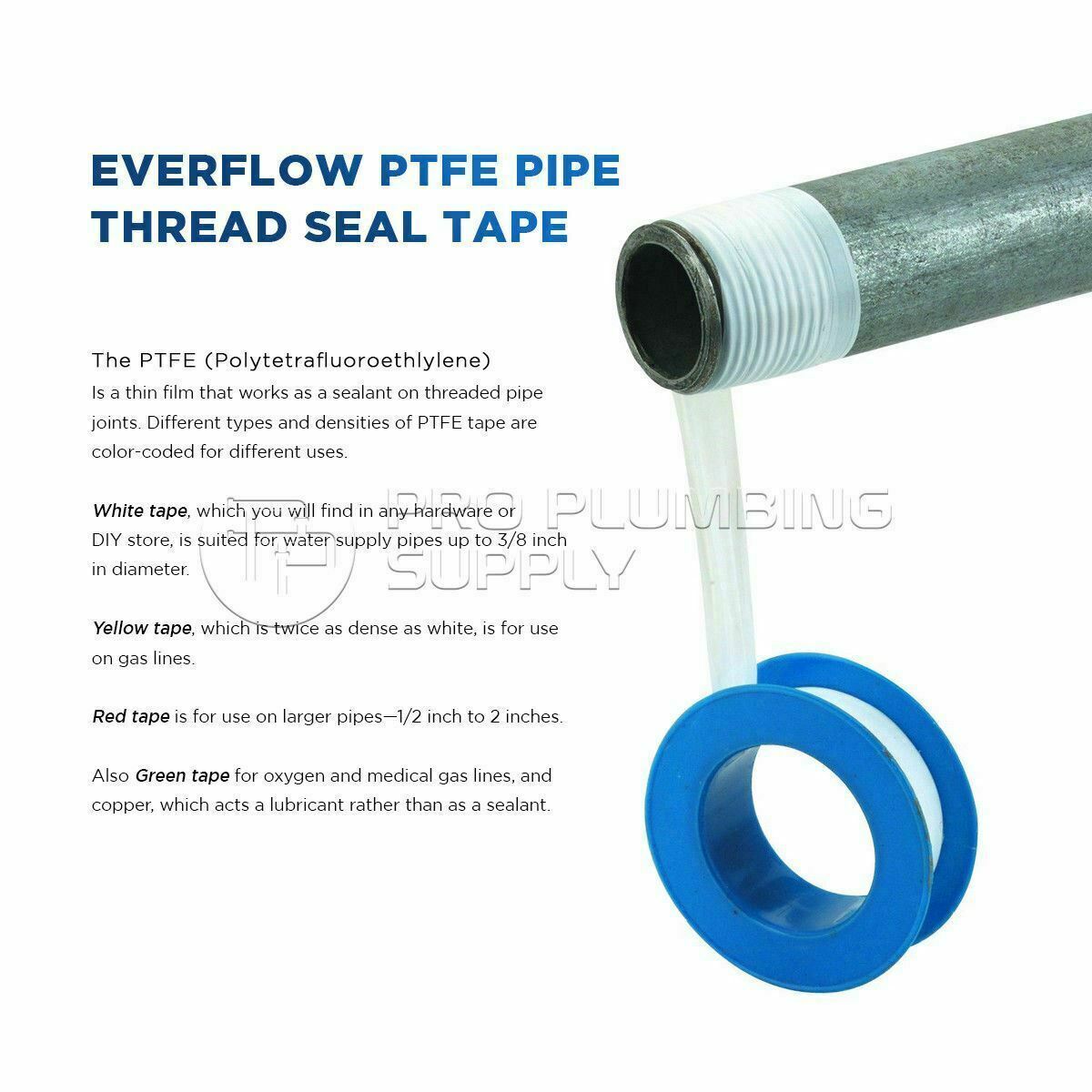 10 Rolls Everflow Teflon PTFE Thread Plumbing Seal Tape Pipe 1/2″in x 260″in USA