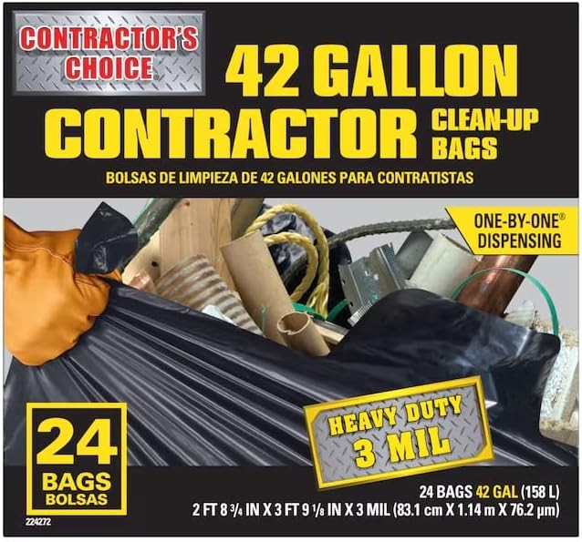 Contractor’s Choice 24-Count 42-Gallon Outdoor Clean Up Construction Trash Bags