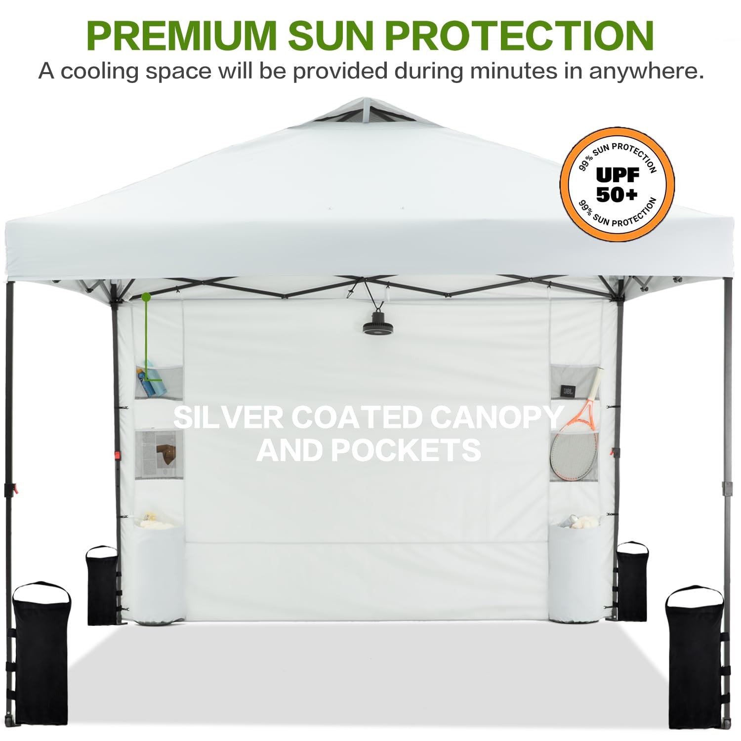 Tunbne 10X10 Pop Up Canopy Tent 1 Sidewall And 6 Pockets One Push Setup Instant
