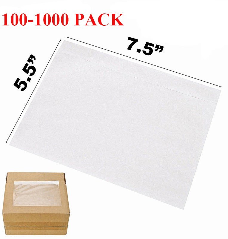 100-1000 7.5 x 5.5 Clear Packing Pouches List Invoice Shipping Envelope Adhesive
