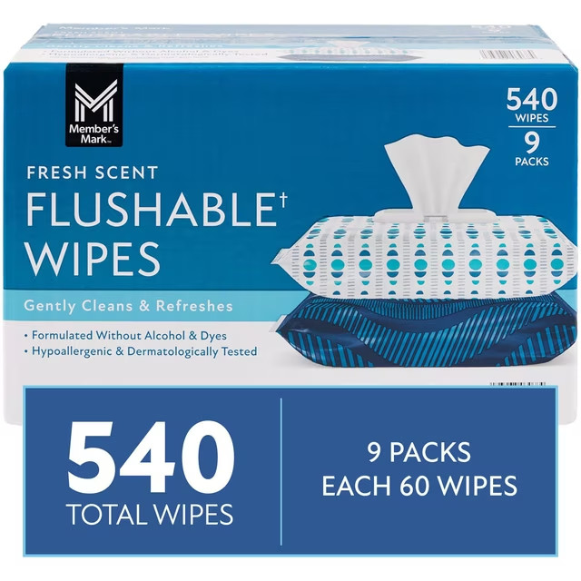 Member’s Mark Flushable Wipes, Fresh Scent, 540 Count