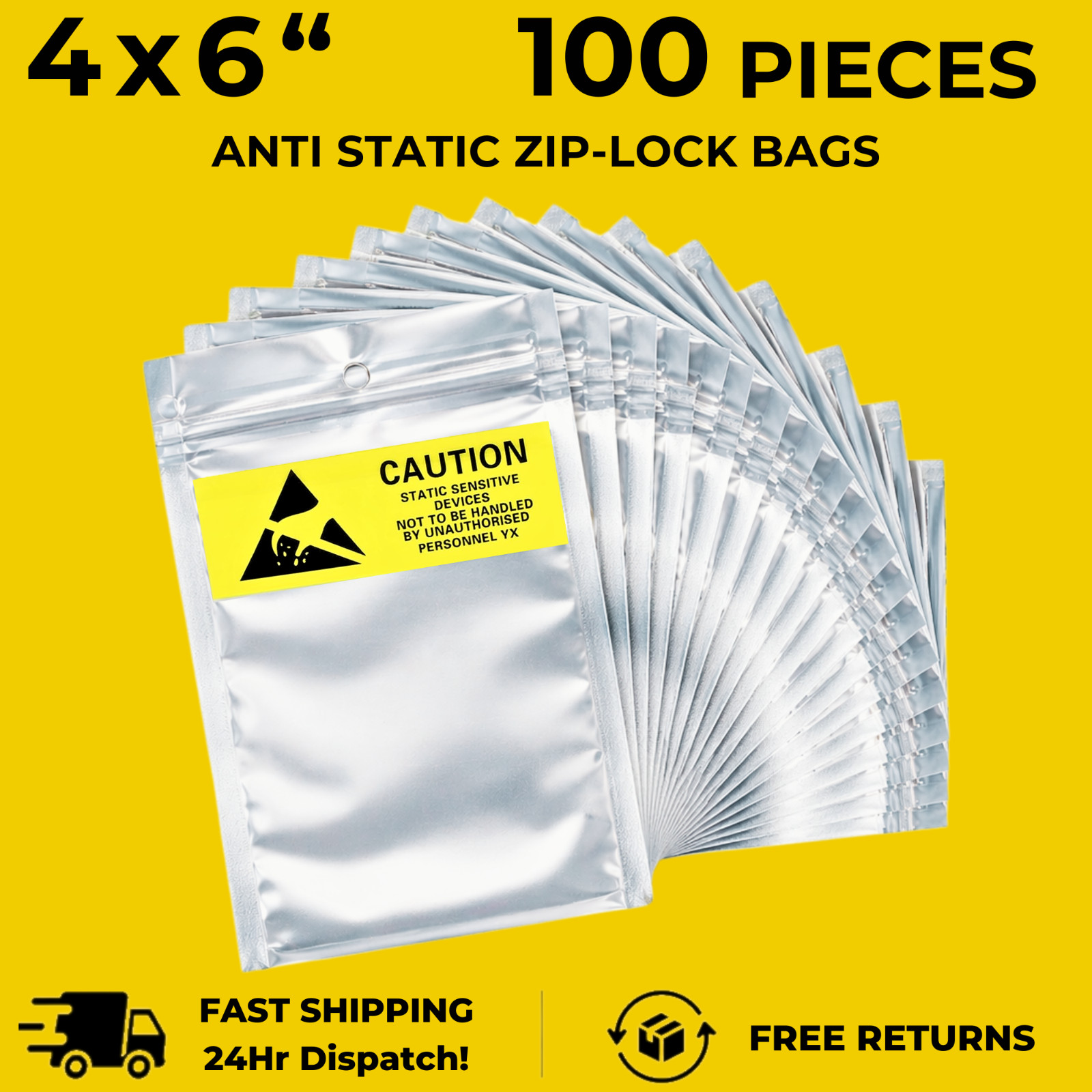 100pcs Anti Static Shielding ESD Translucent Bags 4″ x 6″ Zip Reclosable 10x15CM