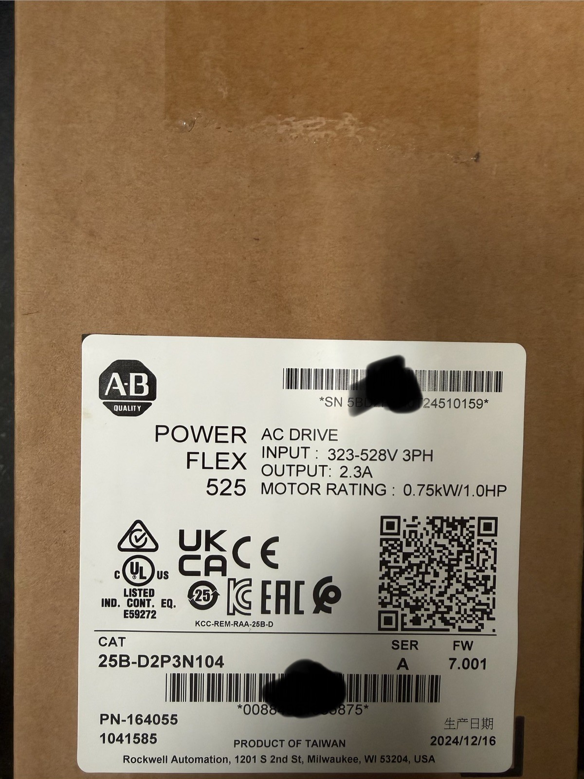 2025 NEW Allen-Bradley 25B-D2P3N104 PowerFlex 525 0.75kW 1Hp AC Drive 3 Phase