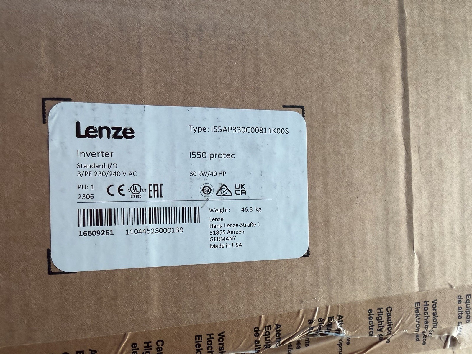 Lenze i550 Protec 30kW 40HP VFD AC Drive Inverter I55AP330C00811K00S 480V