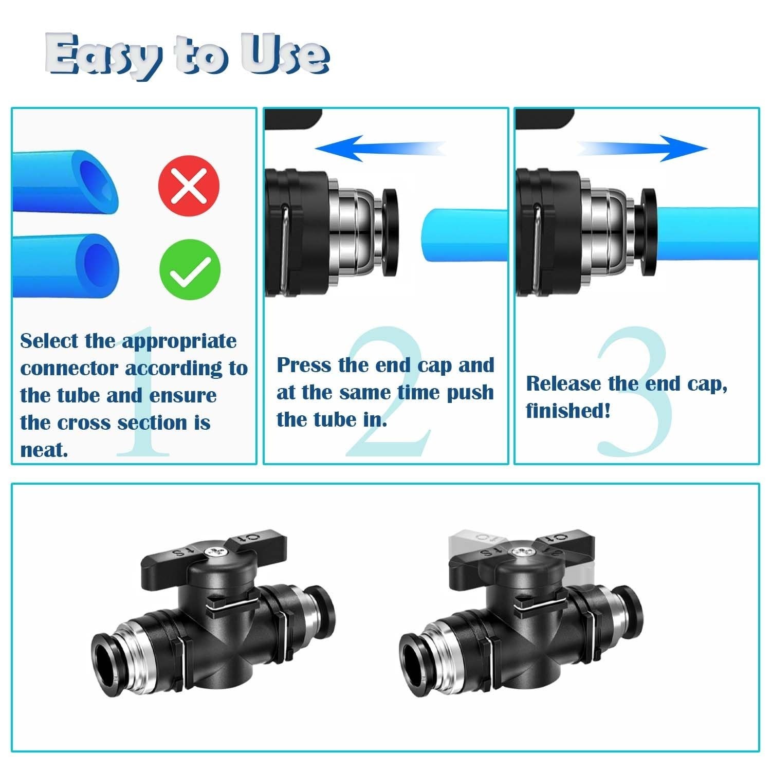 Tugermoola 3PCS 1/4″ Push to Connect Ball Valve Air Hose Fittings