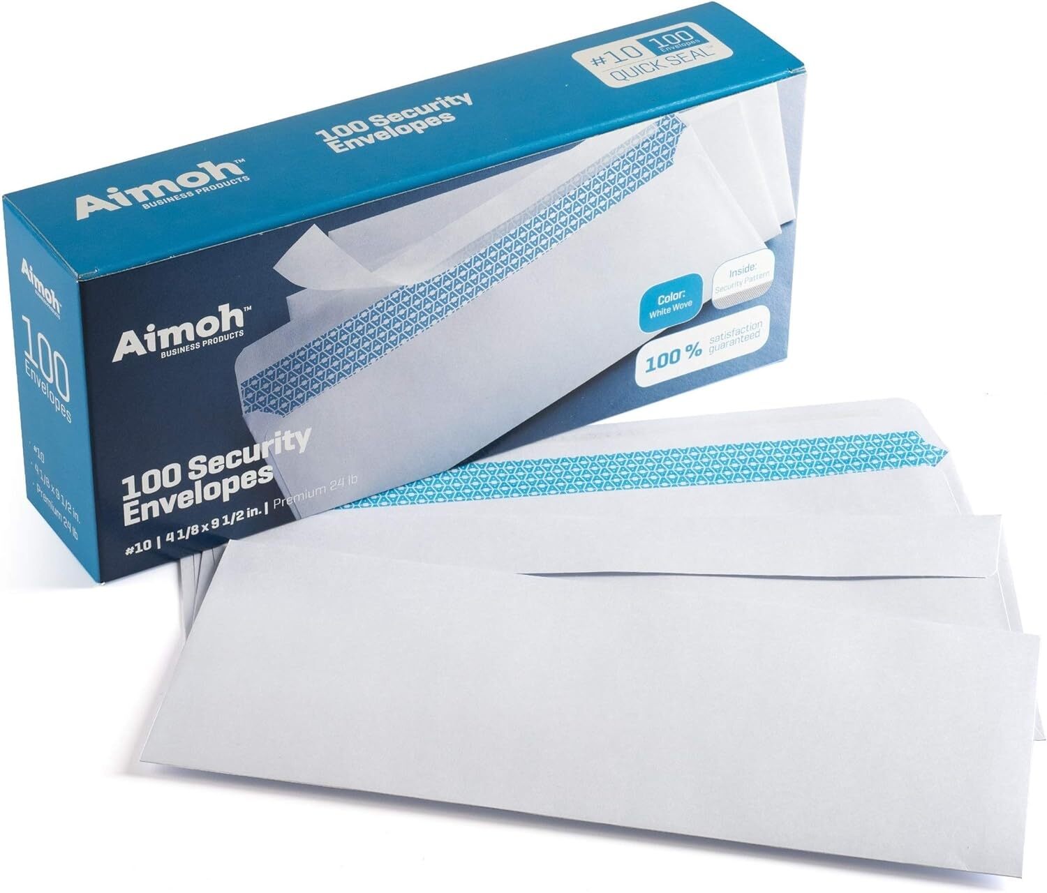 Security Tinted Self-Seal Letter Envelopes-No Window, White-24 LB- 100 Count