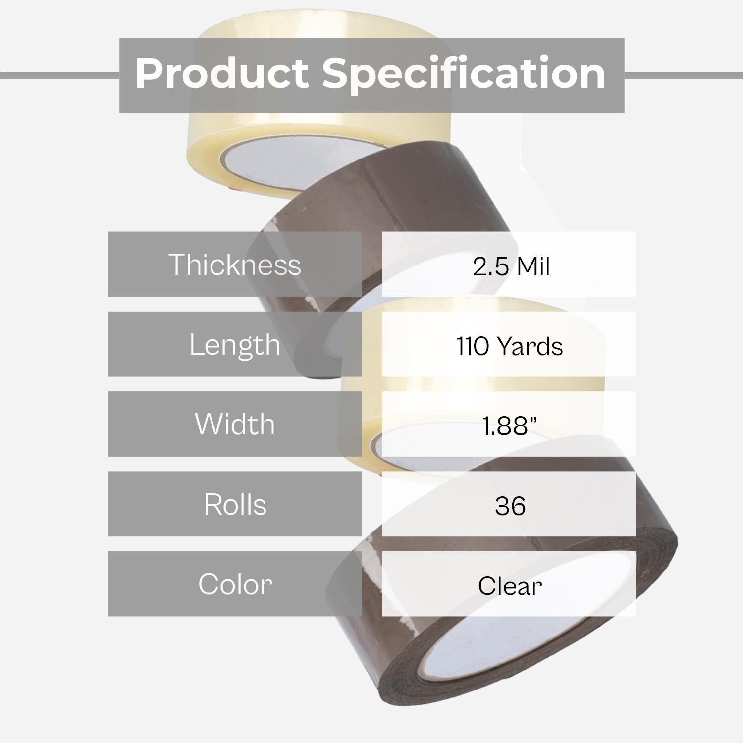 Clear Carton Sealing Tape – 2″ x 110 Yards, 2.5 Mil Shipping Box Tape [36 Pcs]