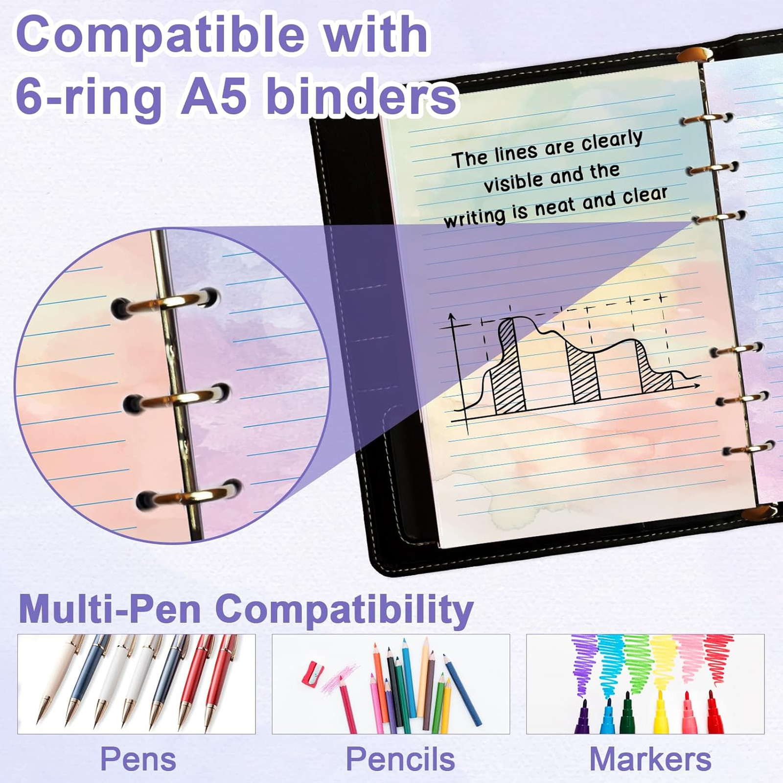 A5 Watercolor Refill Paper 600 Sheets 100GSM for Planner Notebook Loose Leaf
