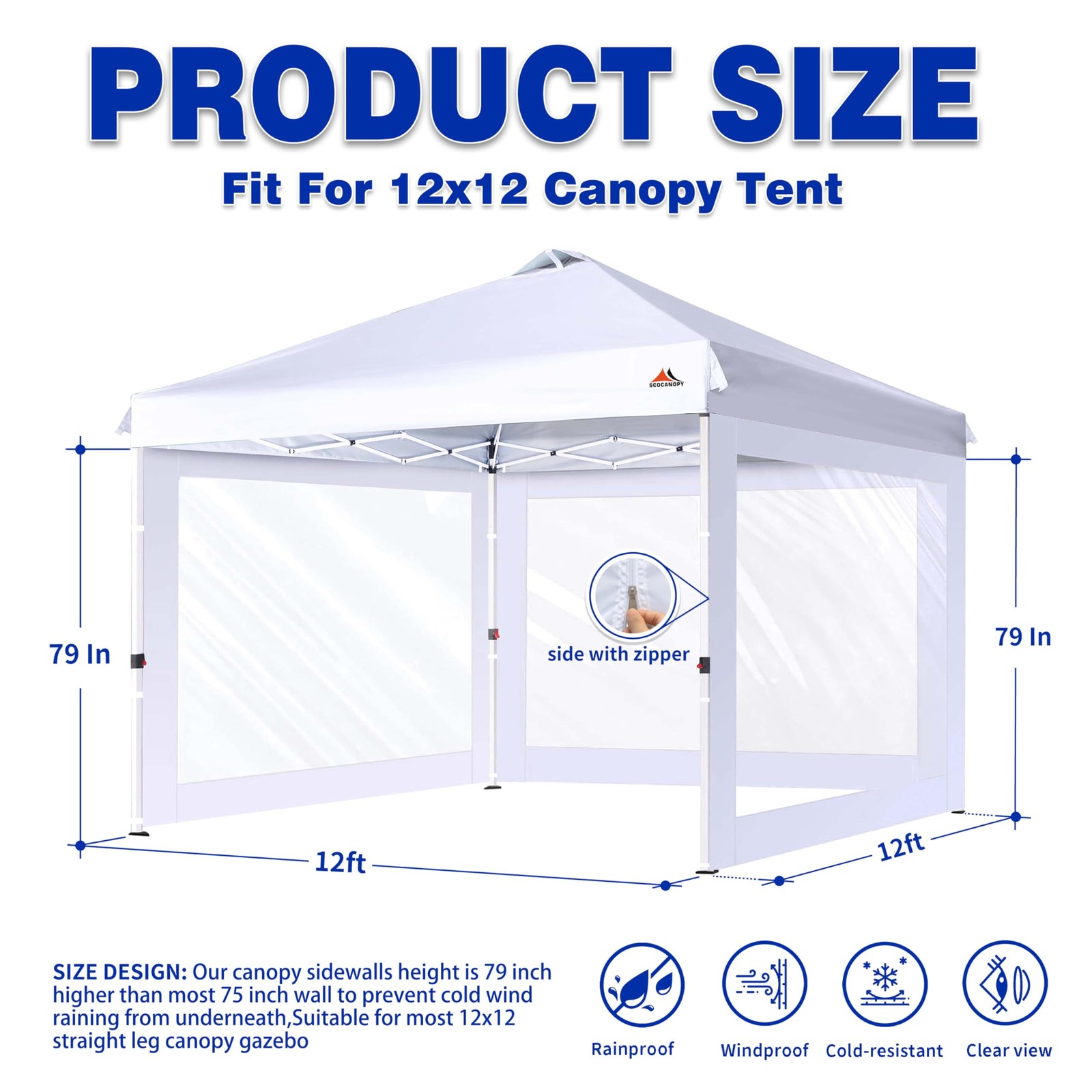 Scocanopy Clear Window Sidewall For 12X12 Canopy Frame 3 Pack Sunwalls Onlywhite