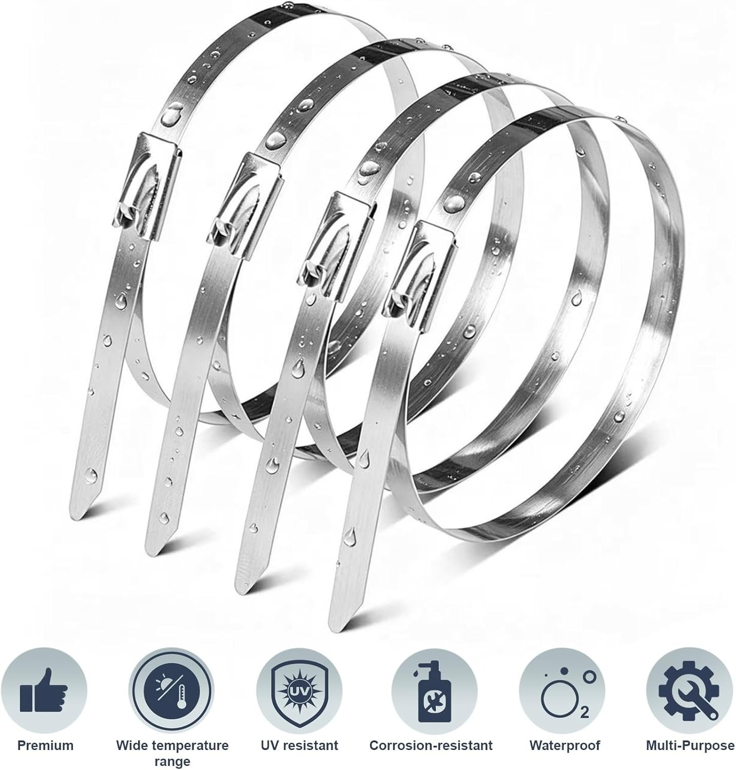 304 Stainless Steel Metal Zip Ties – 50PCS Heavy Duty Self-Locking 11.8 Inch