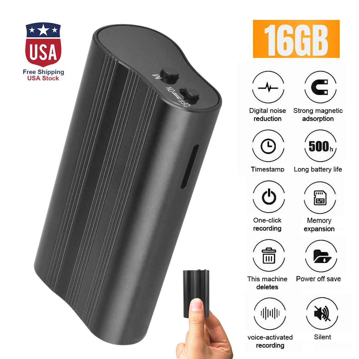 500 Hr 16GB Spy Digital Voice Activated Recorder Mini Audio Magnetic MP3 Player#