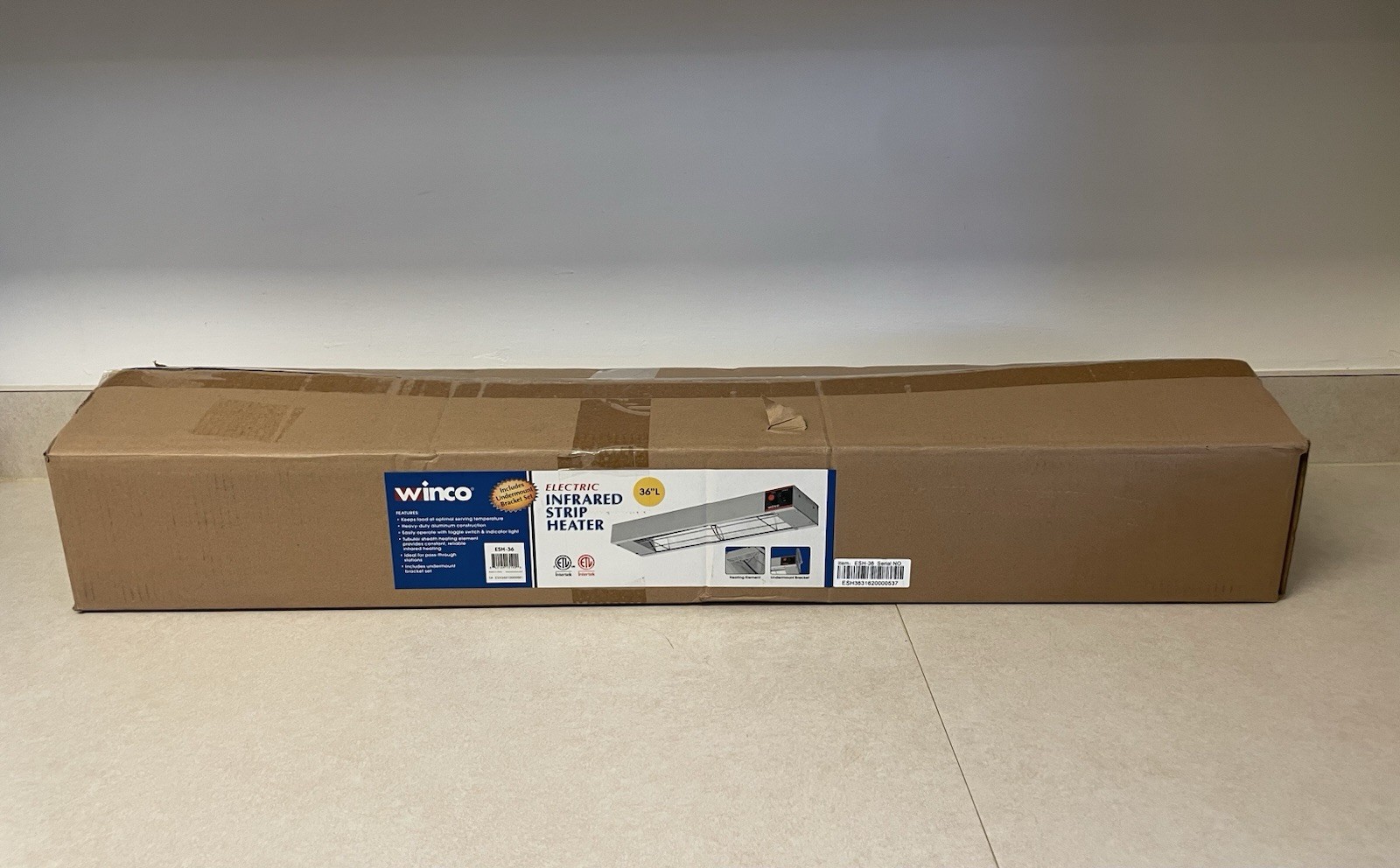 Winco ESH-36, 36-Inch Electric Strip Heater, 850W, 7A, Commercial Grade Infrared