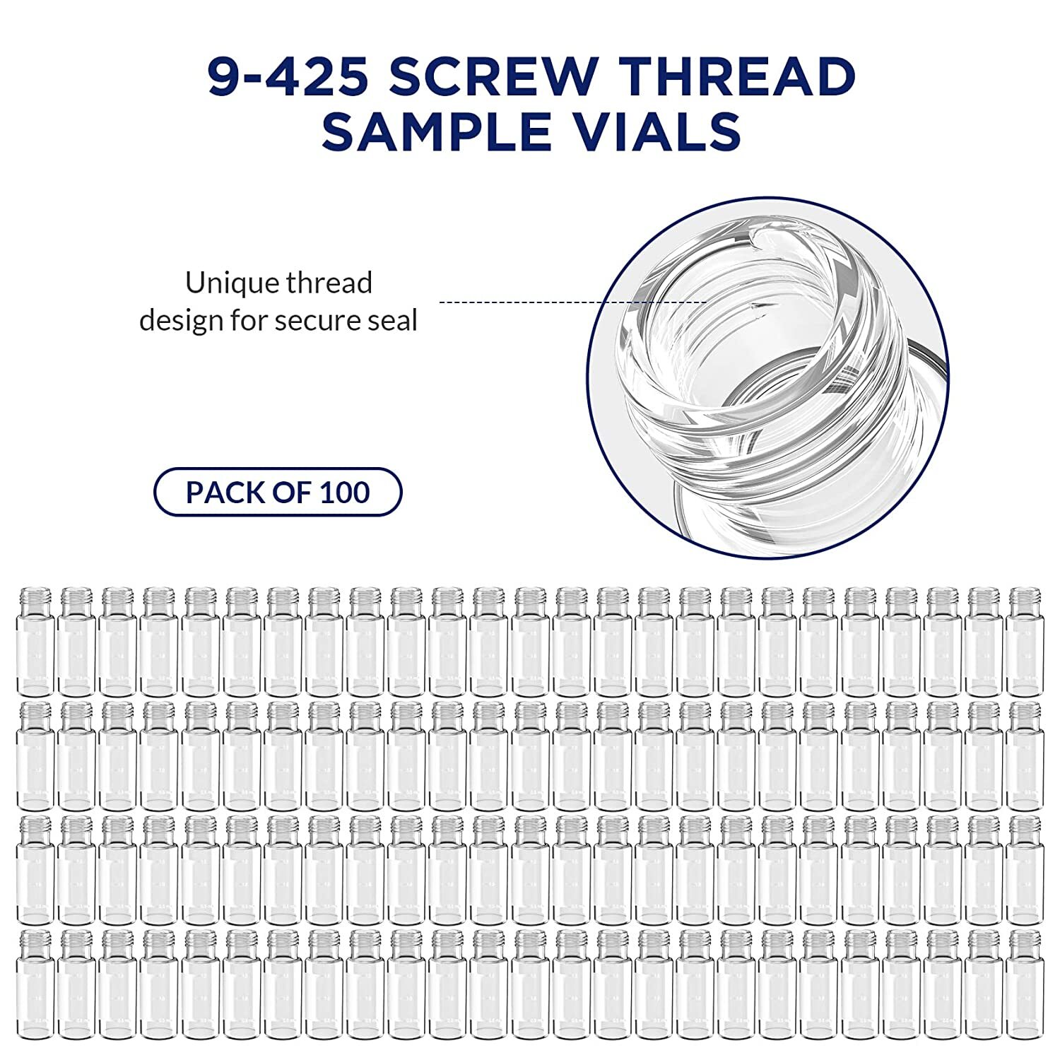 2ml Clear Glass Vials, 9-425 Thread, Type 1 Borosilicate, High Clarity, for Lab