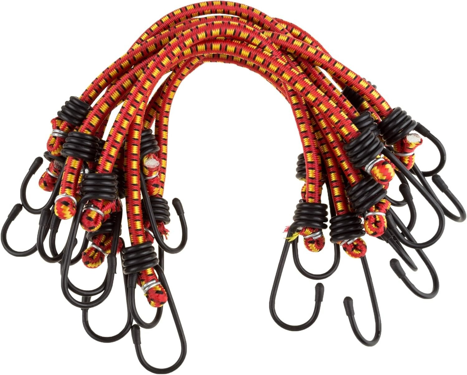 Essential 12-Inch Bungee Cords – 10-Pack Rubber with Adjustable Heavy-Duty Hooks