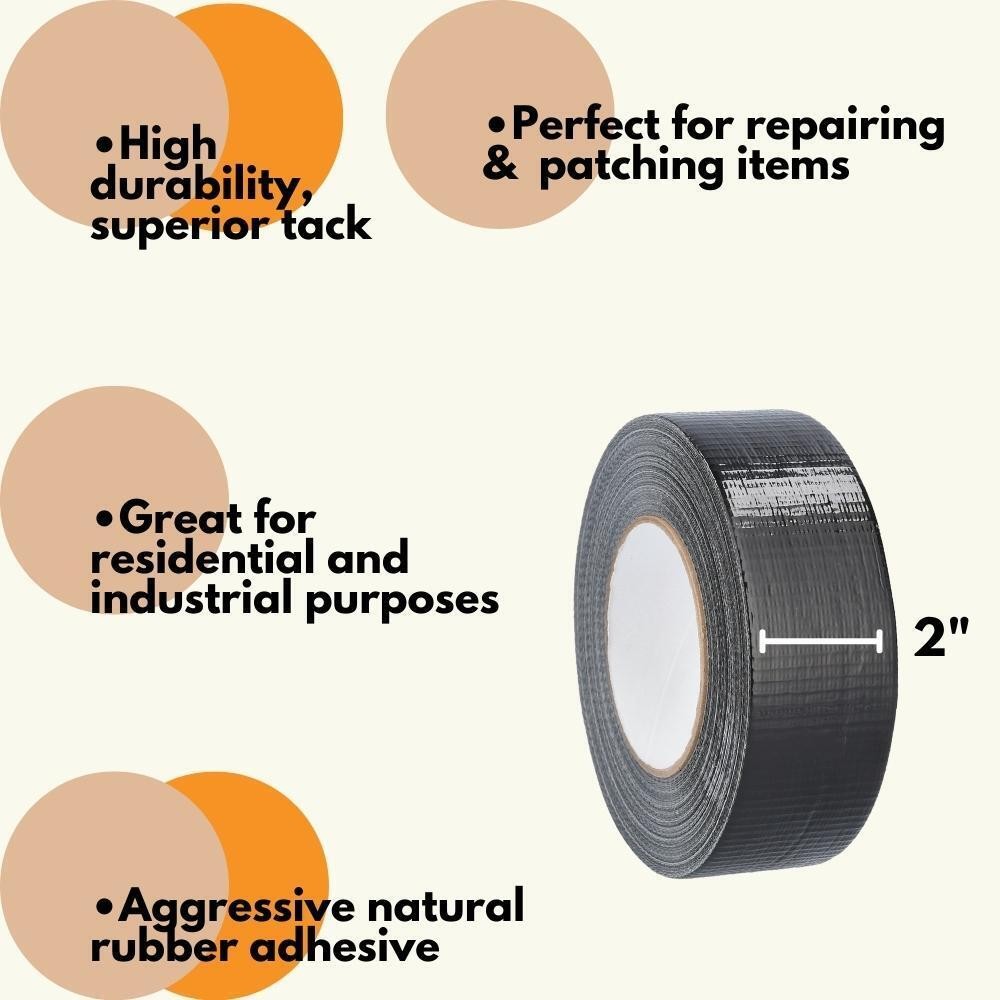 12 Rolls 2″ x 60 Yards, 9 Mil Black Utility Grade Duct Tape, Adhesive Tapes
