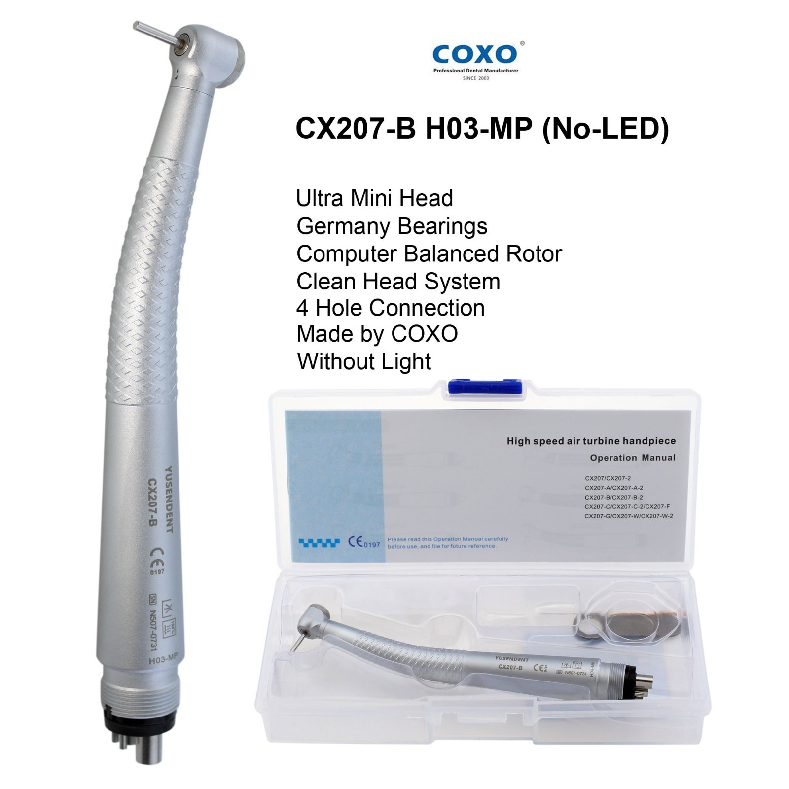 COXO Dental High Speed Handpiece 4 Hole LED Turbine E Generator Mini Head CX207