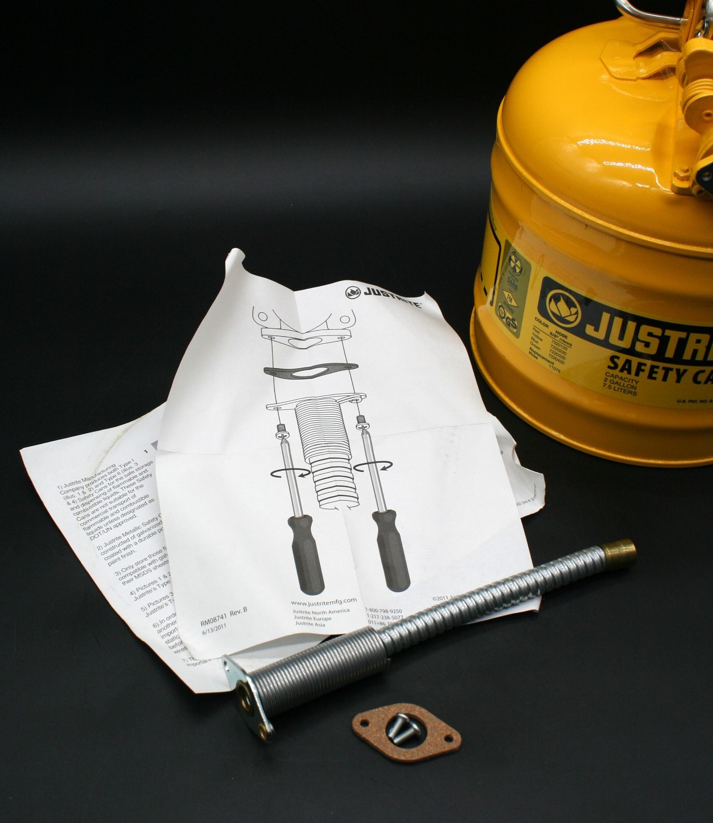 One (1) JUSTRITE 7220220 (ULINE H-1849Y) Safety Can, 2-Gallon, Yellow, Diesel