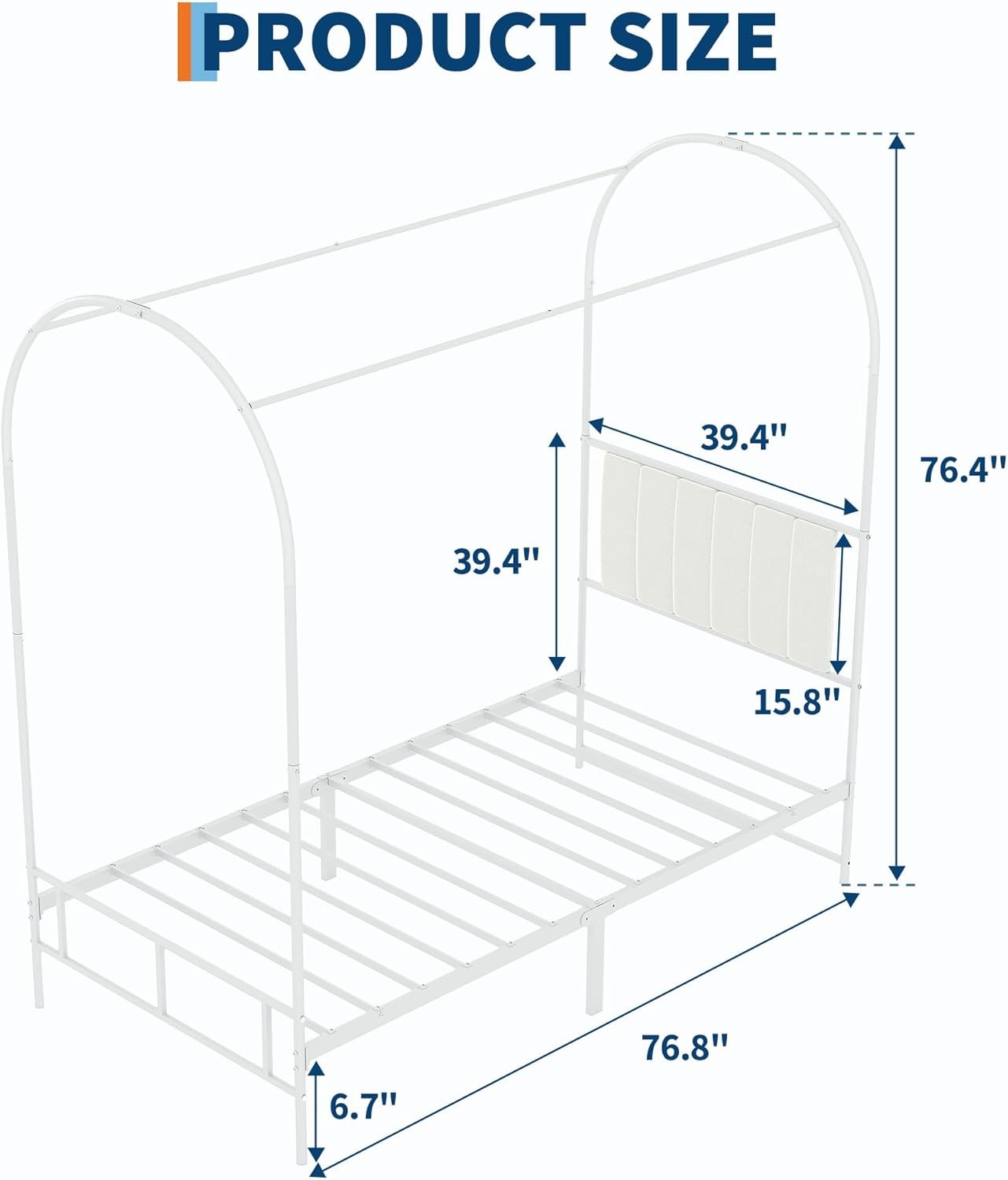 Kids Canopy Bed Frame with Headboard & Footboard, Upholstered Twin Bed Frames