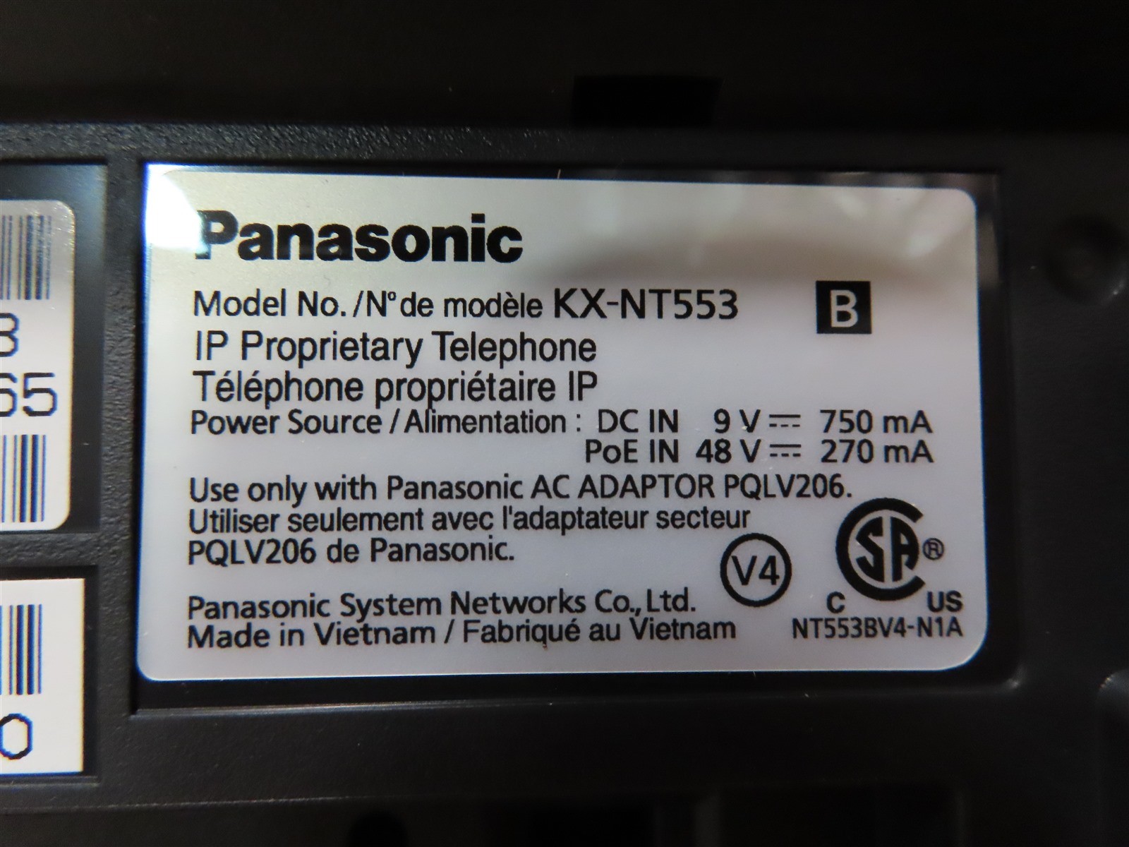 Panasonic KX-NT553 Phone Black Backlit 3-line display IP Ethernet Curly
