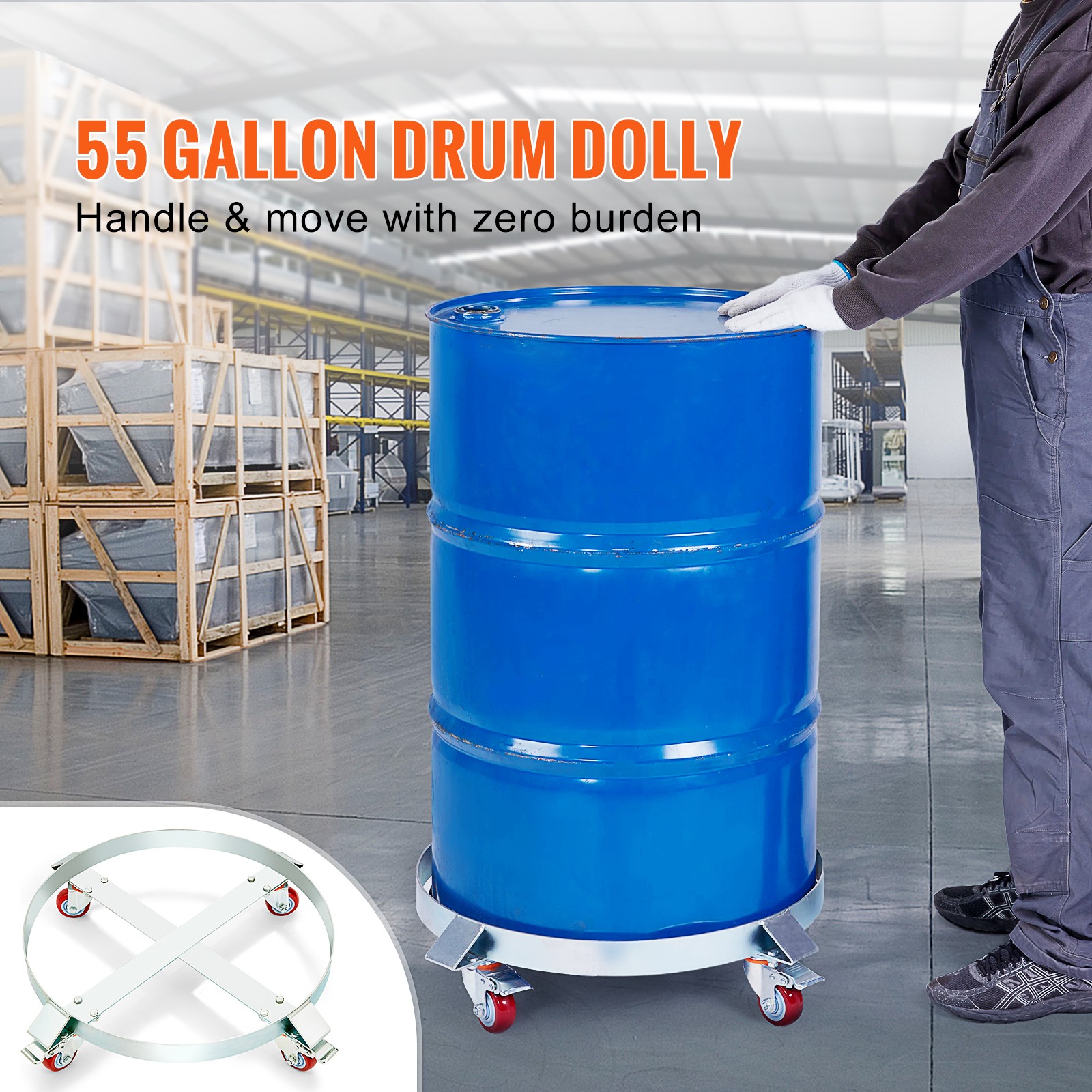 VEVOR 2PCS 55 Gal Drum Dolly Heavy Duty Barrel Cart 1000lbs with Swivel Casters