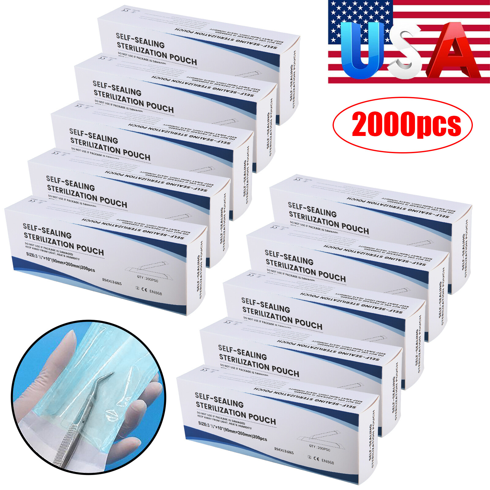 1000 3.5″ x 10″ Dental Sterilization Pouches Sterilizer Autoclave Bags Tool Nail