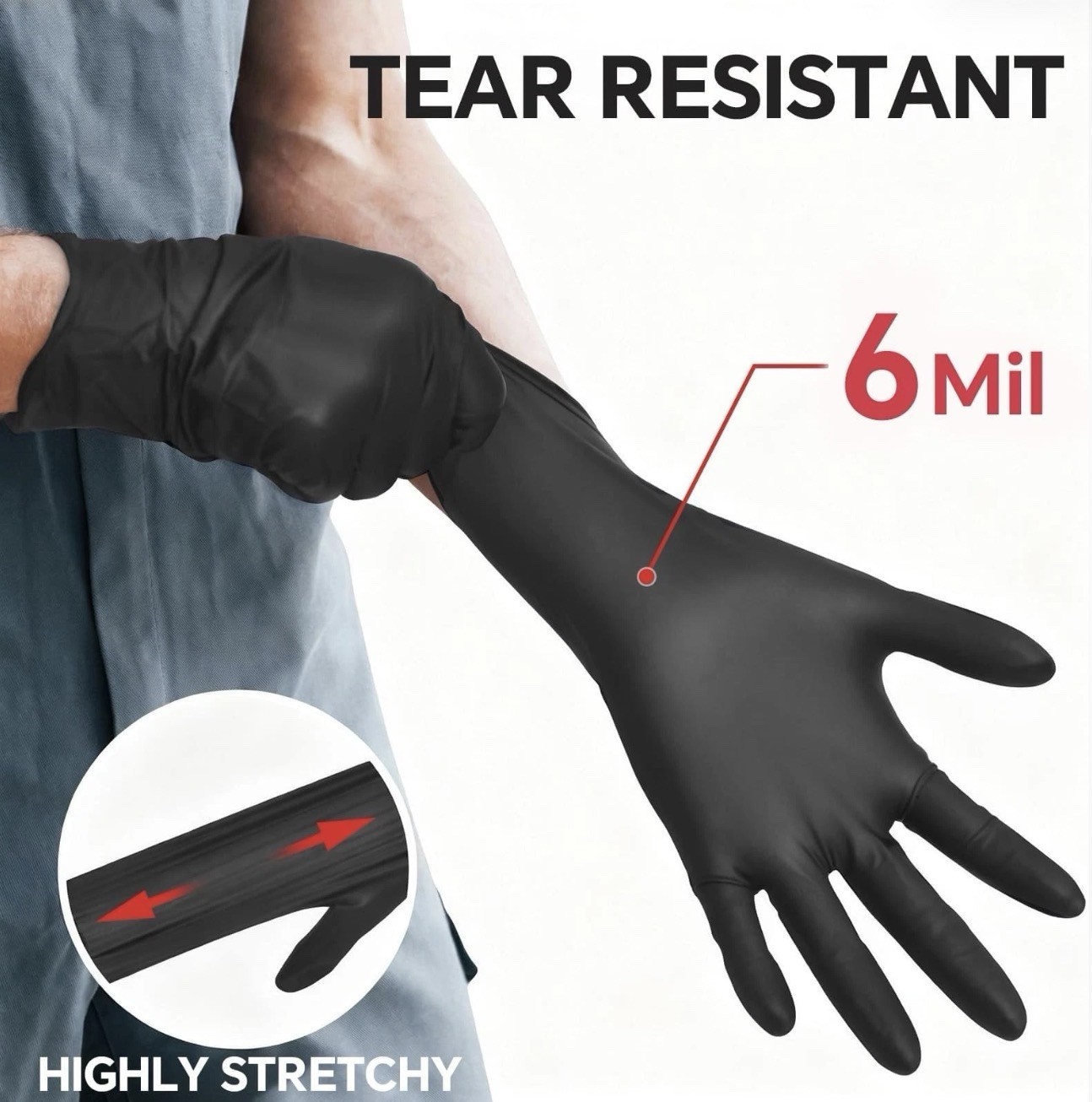 2 Packs, 100 Count, GTT Black Nitrile Disposable Gloves, 6 Mil Powder-Free; XL