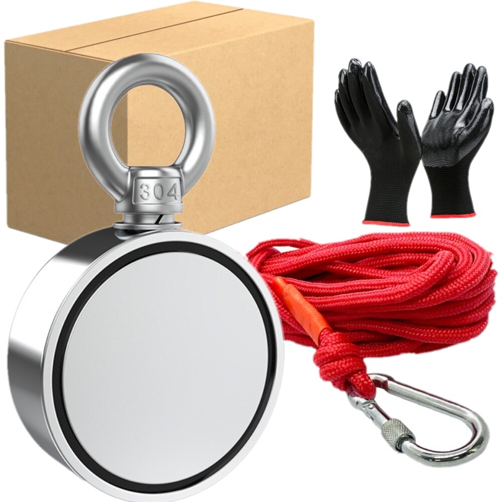 700LBS Fishing Magnet Rope Kit Double Sided Strong Neodymium Searching Treasure