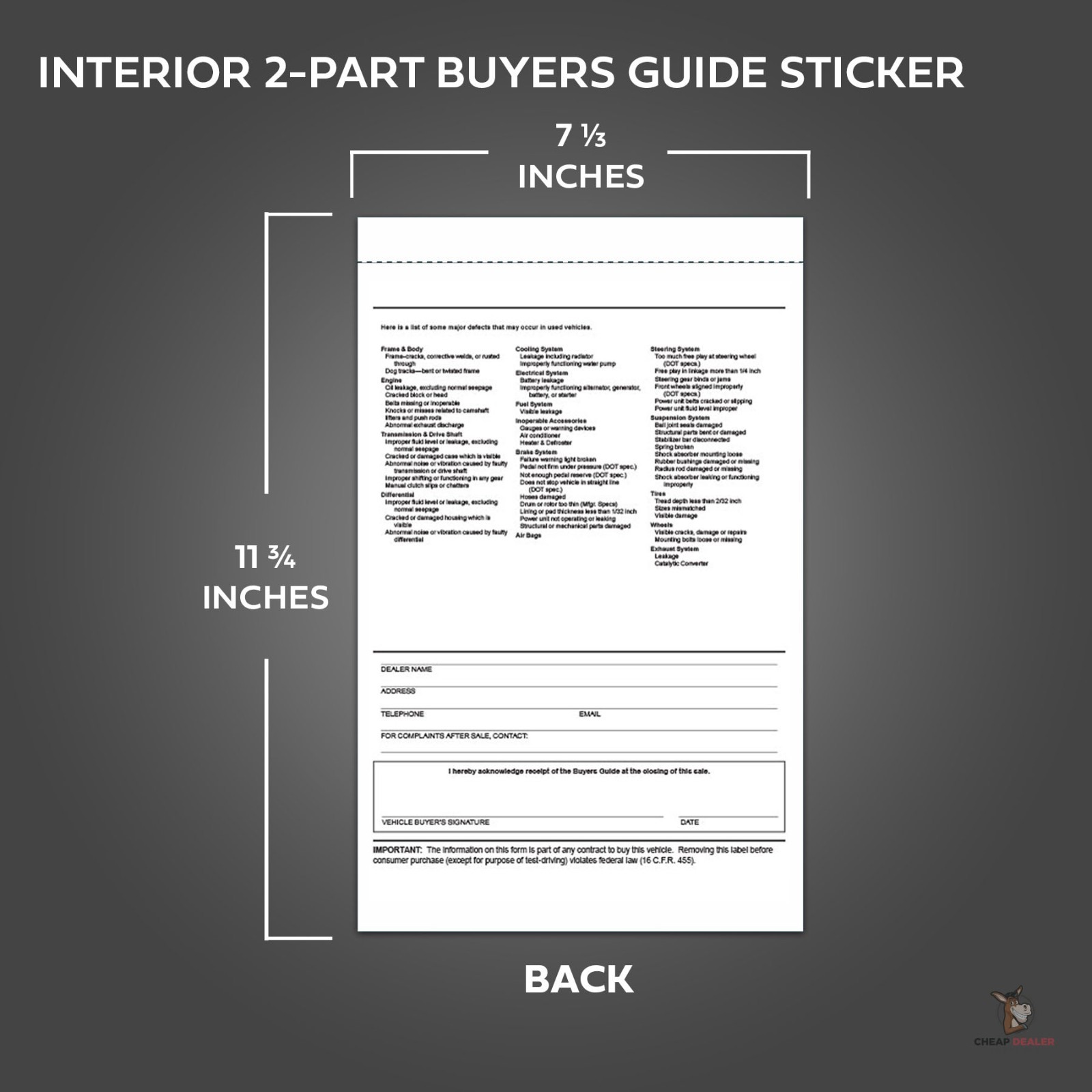 2-Part Buyers Guide Form – Adhesive Tape – English – As Is – Warranty (100 pack)
